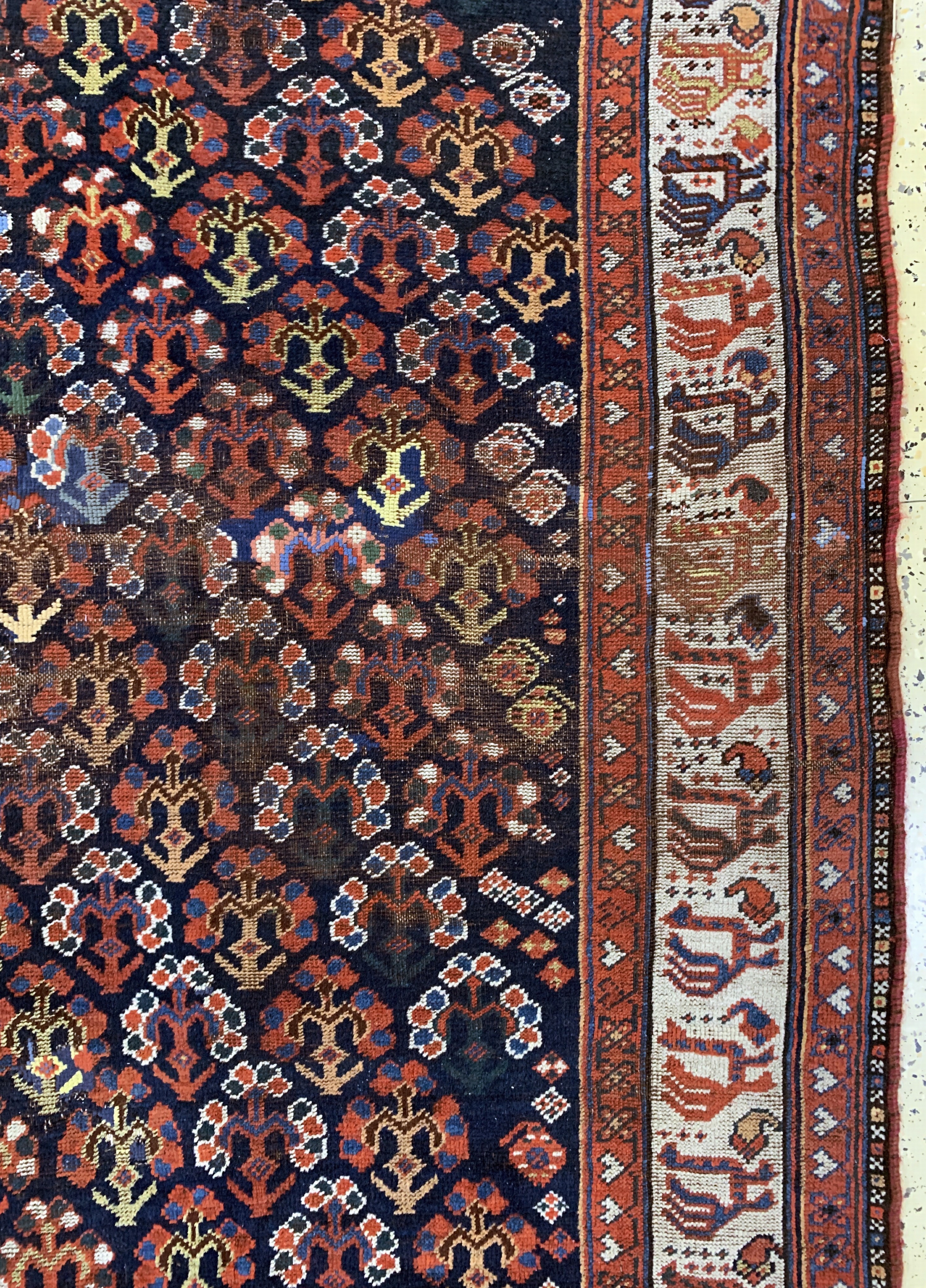 Detail f: Khamseh antik, Persien, um 1900, Wolle auf Wolle, ca. 247 x 163 cm, EHZ: 3(restauriert)