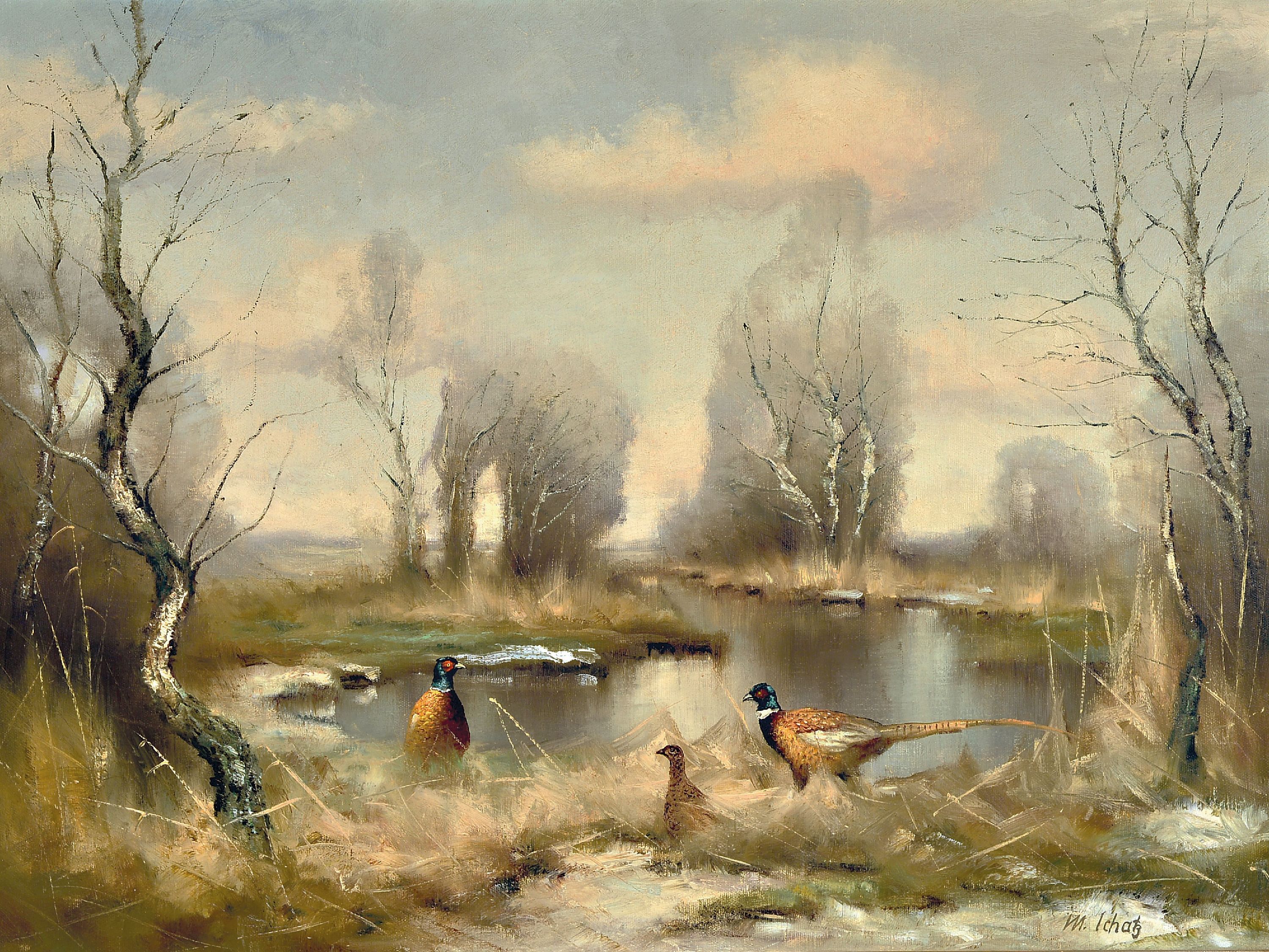 Image 27084894 - Manfred Schatz, 1925 Bad Stepenitz-2004 Meerbusch, Herbstliche Landschaft mit Fasanen am ...