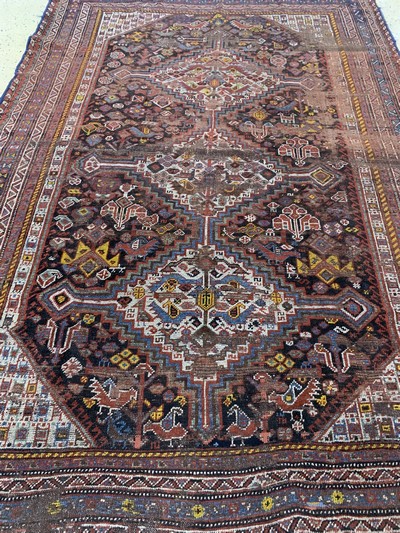 27084865g - Khamseh antik, Persien, um 1900, Wolle auf Wolle, ca. 242 x 170 cm, EHZ: 4 ...