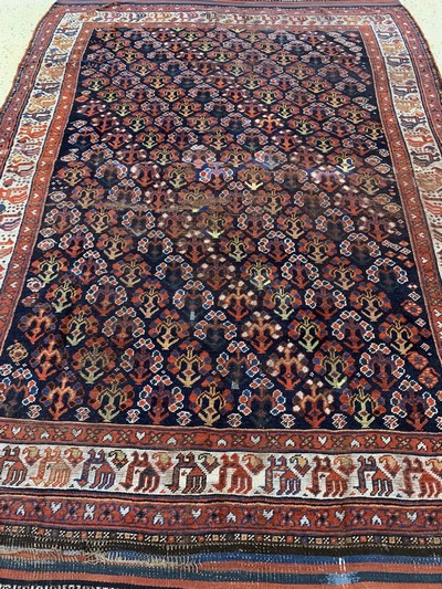 27084880g - Khamseh antik, Persien, um 1900, Wolle auf Wolle, ca. 247 x 163 cm, EHZ: 3(restauriert) ...