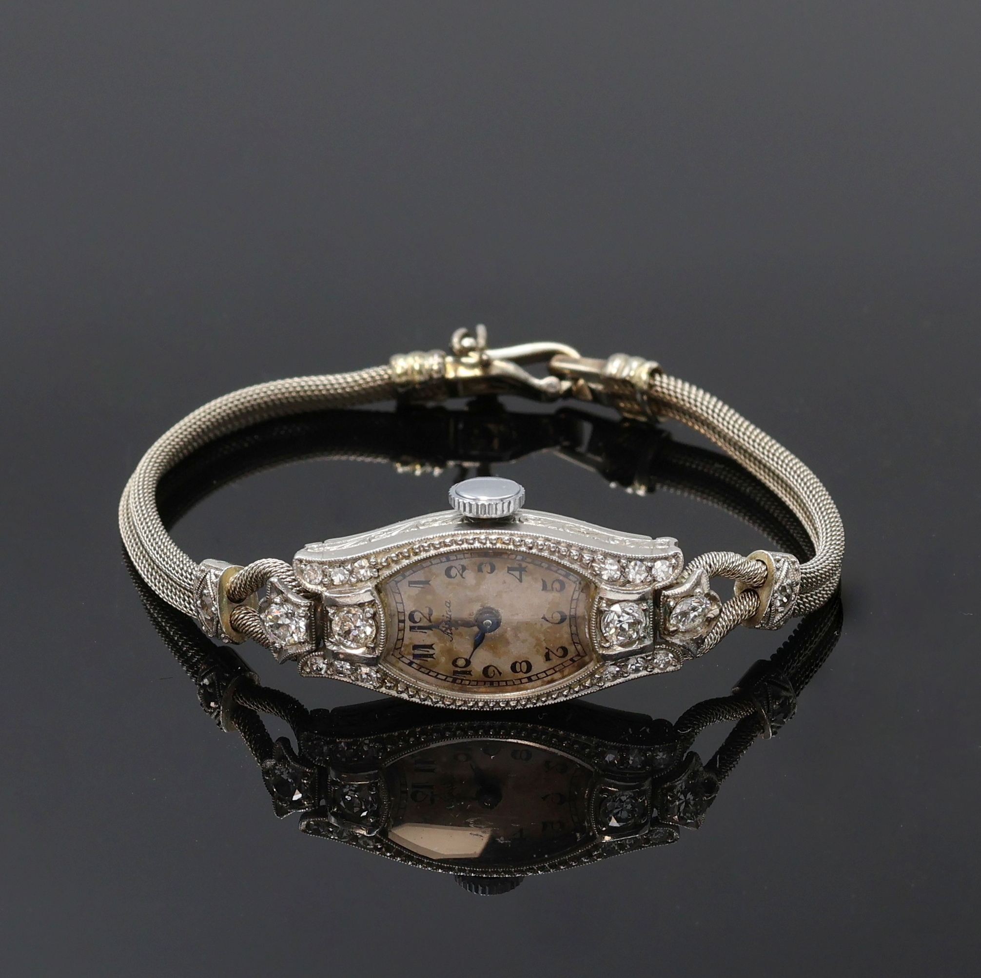 Image 27084904 - ALPINA Art-Deco Damenarmbanduhr in WG 750/000, Schweiz um 1938, Handaufzug, grav., ...