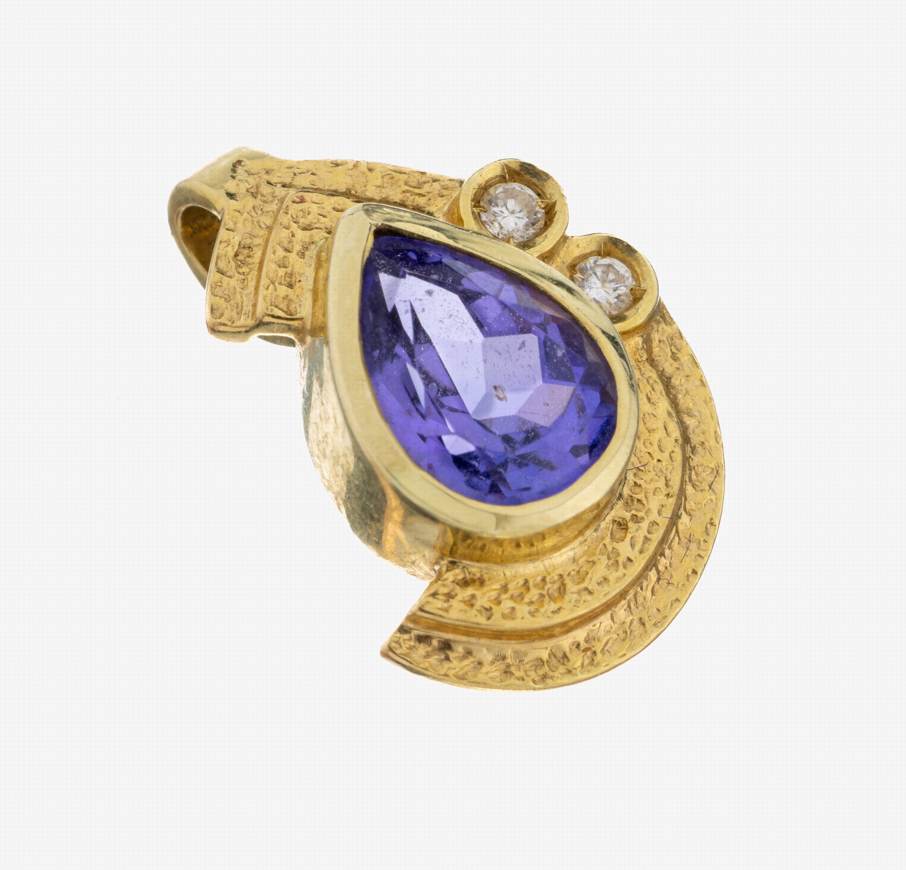 Image 27084943 - 14 kt Gold Tansanit-Brillant-Anhänger, GG 585/000, Oberfläche strukt., facett. ...
