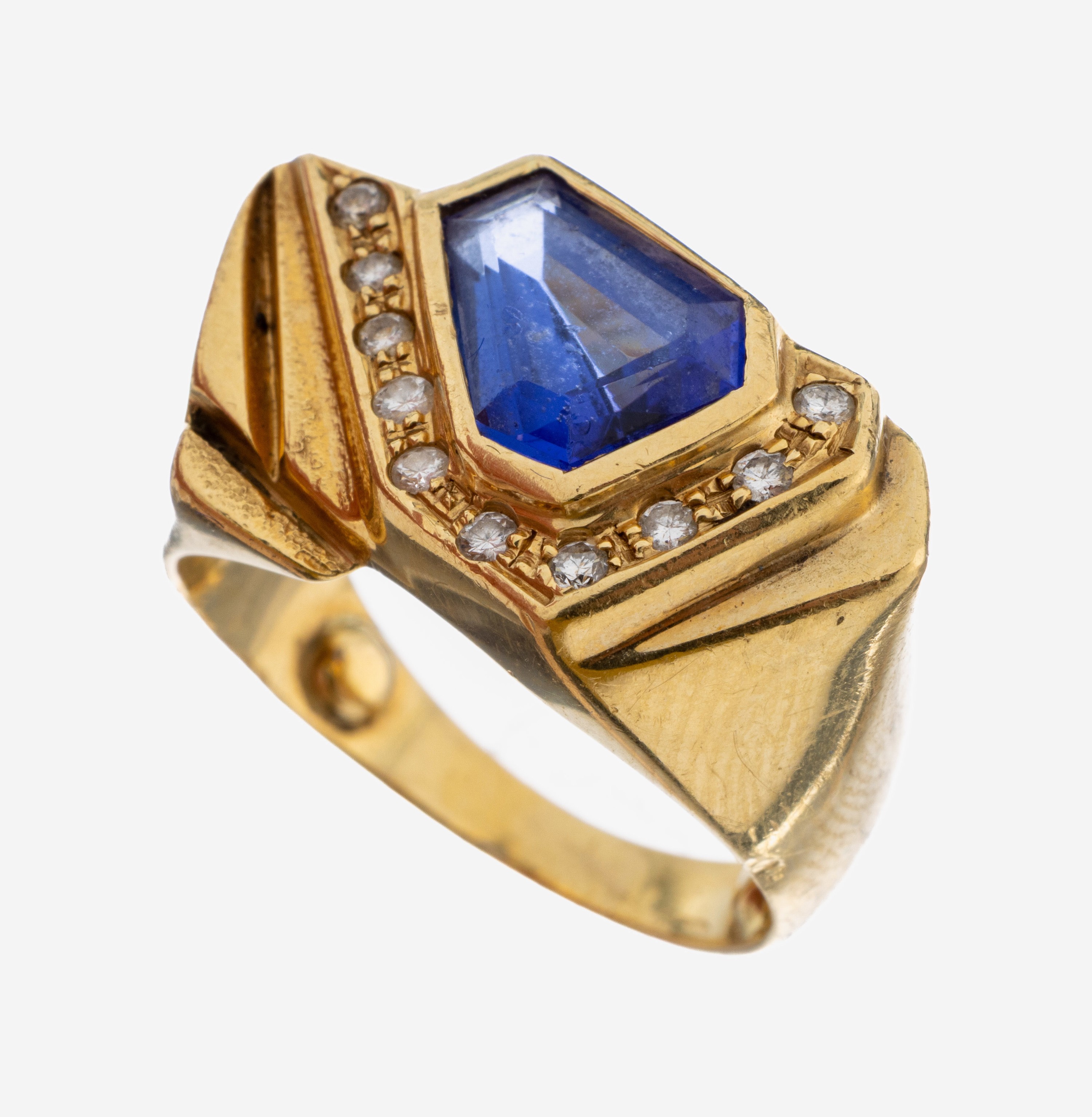 Image 27084944 - 18 kt Gold Tansanit-Brillant-Ring, GG 750/000, abstraktes Design, facett. Tansanit ca. ...