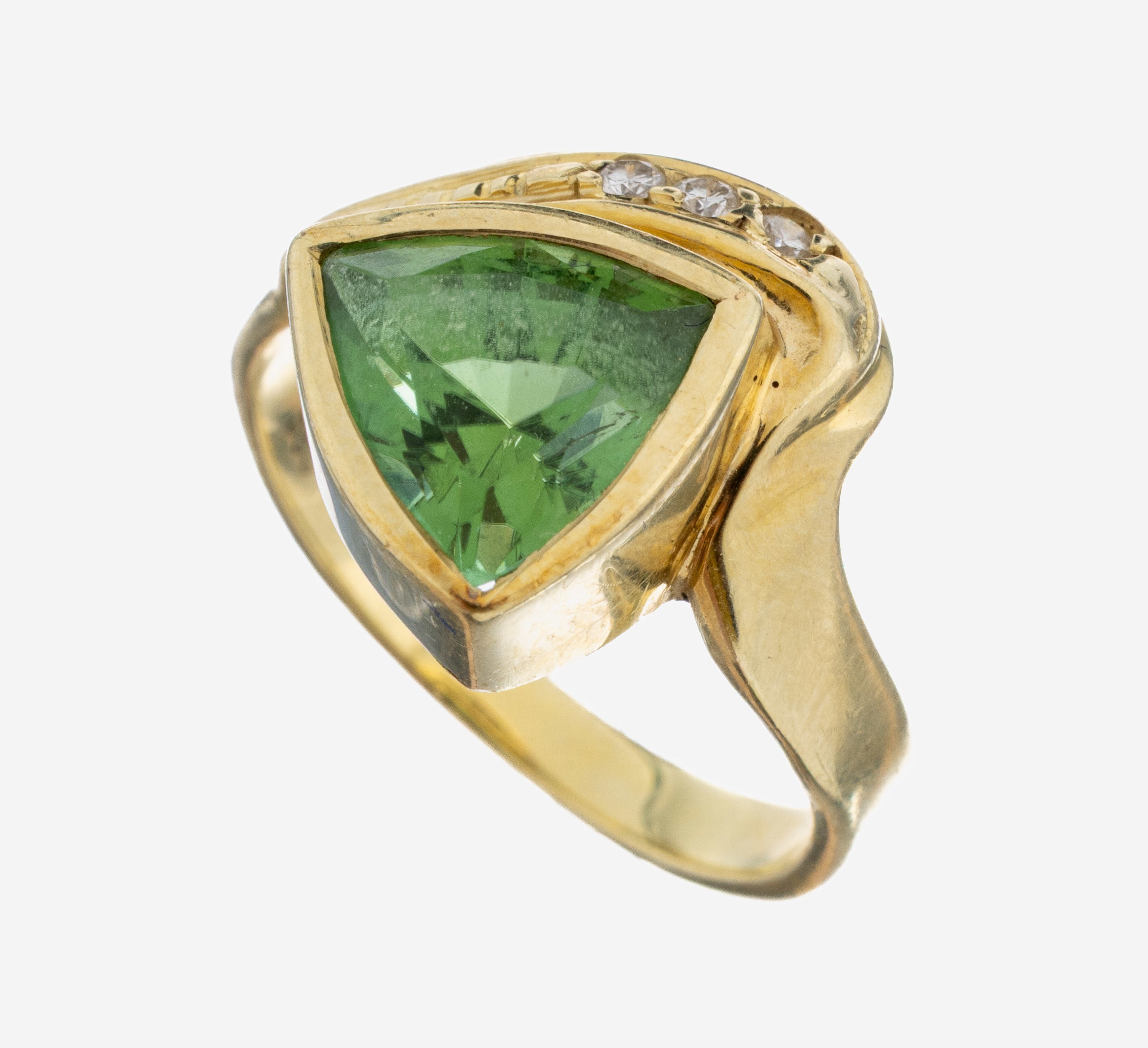 Image 27084946 - 14 kt Gold Turmalin-Brillant-Ring, GG 585/000, facett. Turmalin-Triangel ca. 2.28 ct, 3 ...