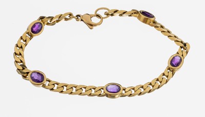 27084940a - 18 kt Gold Amethyst-Armband, GG 750/000, schlichtes Design, ovalfacett. Amethyste, L. ...