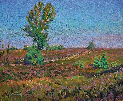 Image Joachim Heinrich Bahr, datiert 1917, Sommerliche Heidelandschaft, Öl/Lwd, links unten ...