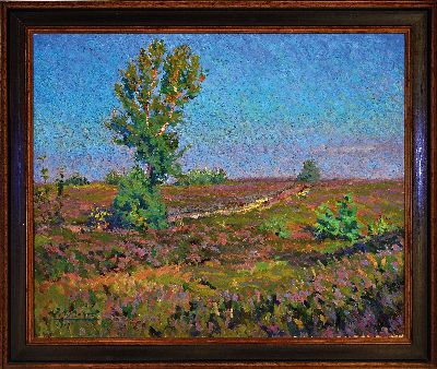 27085126k - Joachim Heinrich Bahr, datiert 1917, Sommerliche Heidelandschaft, Öl/Lwd, links unten ...