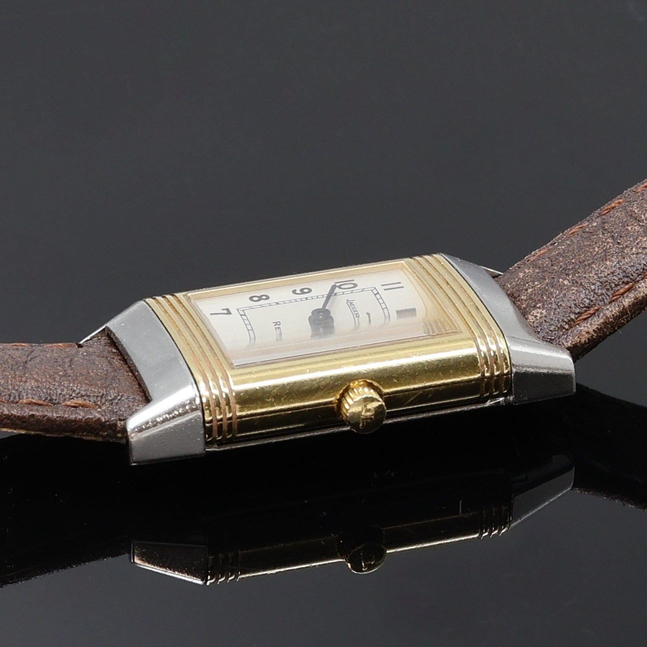 Detail c: Jaeger-LeCoultre Damenarmbanduhr Reverso Referenz 260.5.86, Schweiz um 2005, Handaufzug, um 180 Grad drehbares Wendegehäuse in Edelstahl/Gold ...