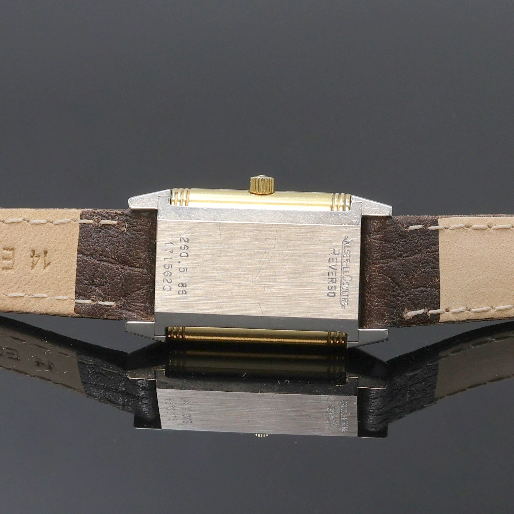 Detail d: Jaeger-LeCoultre Damenarmbanduhr Reverso Referenz 260.5.86, Schweiz um 2005, Handaufzug, um 180 Grad drehbares Wendegehäuse in Edelstahl/Gold ...