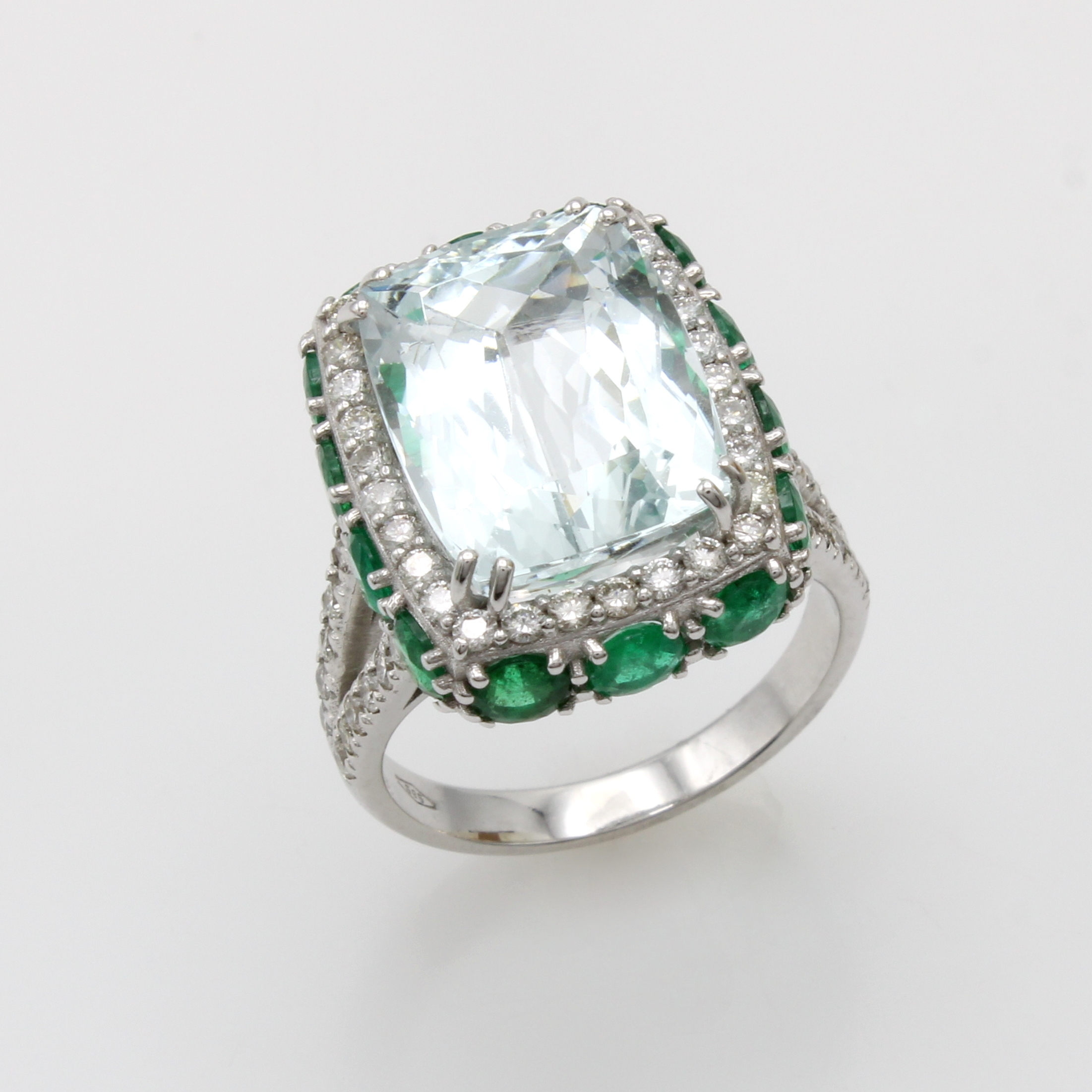Image 27085661 - Ring mit Farbsteinen und Brillanten, WG 585/000, geteilte Ringschultern, viereck., fac. ...
