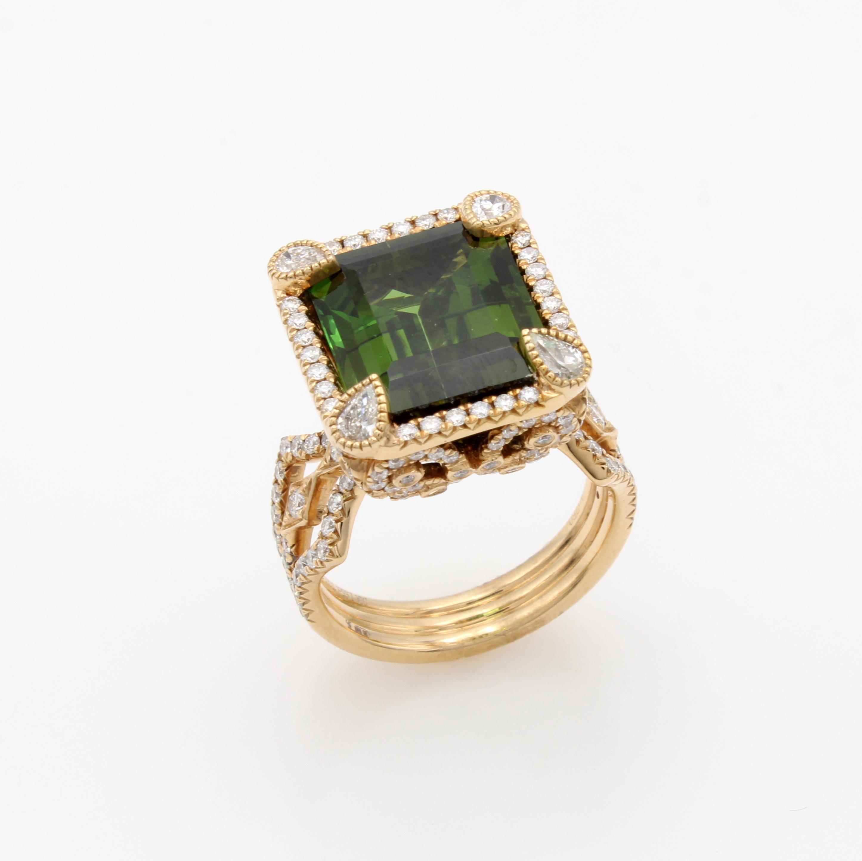 Image 27085697 - Ring mit Turmalin und Diamanten, RoséG 750/ 000, feine, ornamentreiche Unterkaderung, ...
