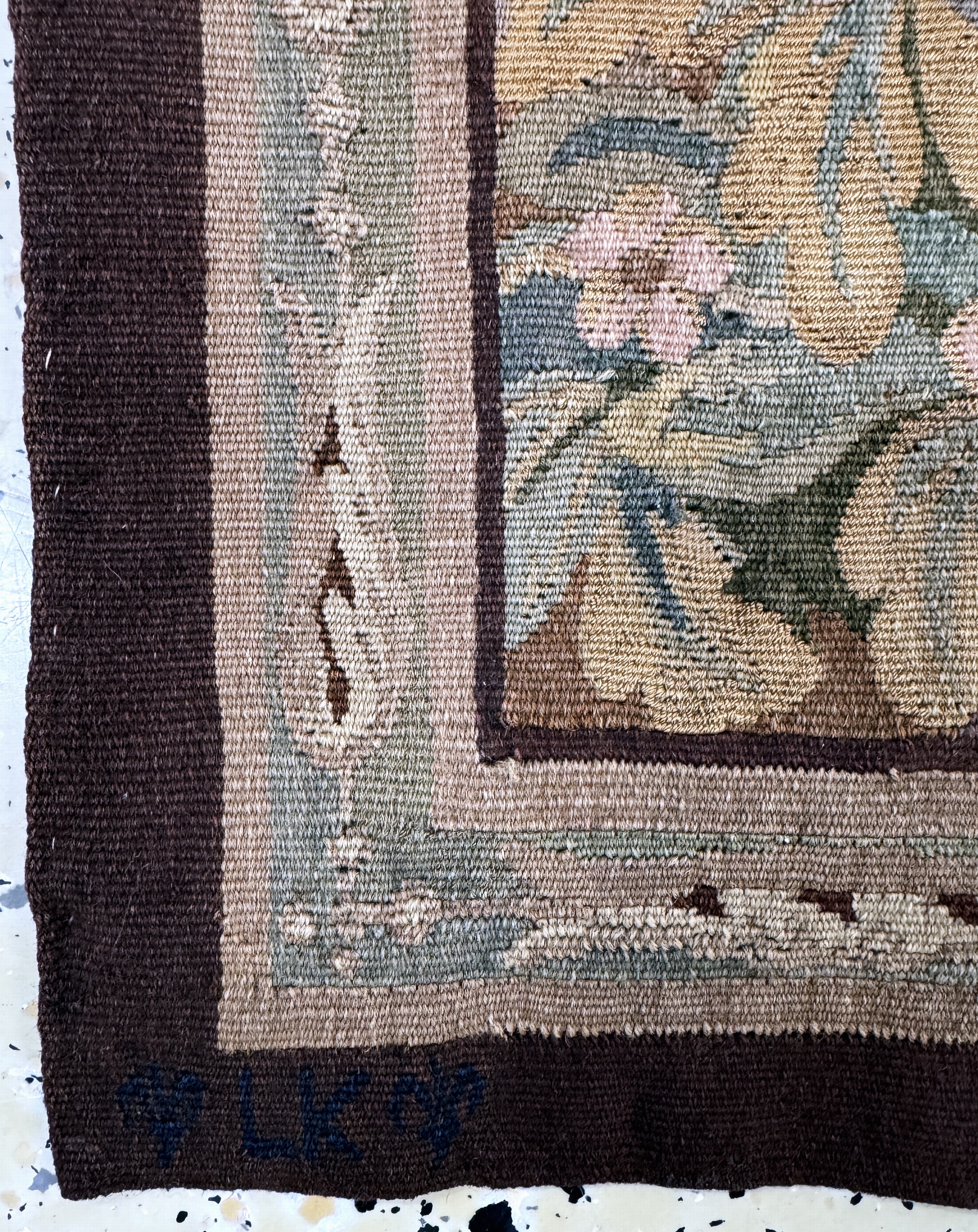 Detail g: Tapisserie"Flandern"antik, signiert"LK", um1900, Wolle auf Baumwolle, ca. 230 x 120 cm, EHZ: 2