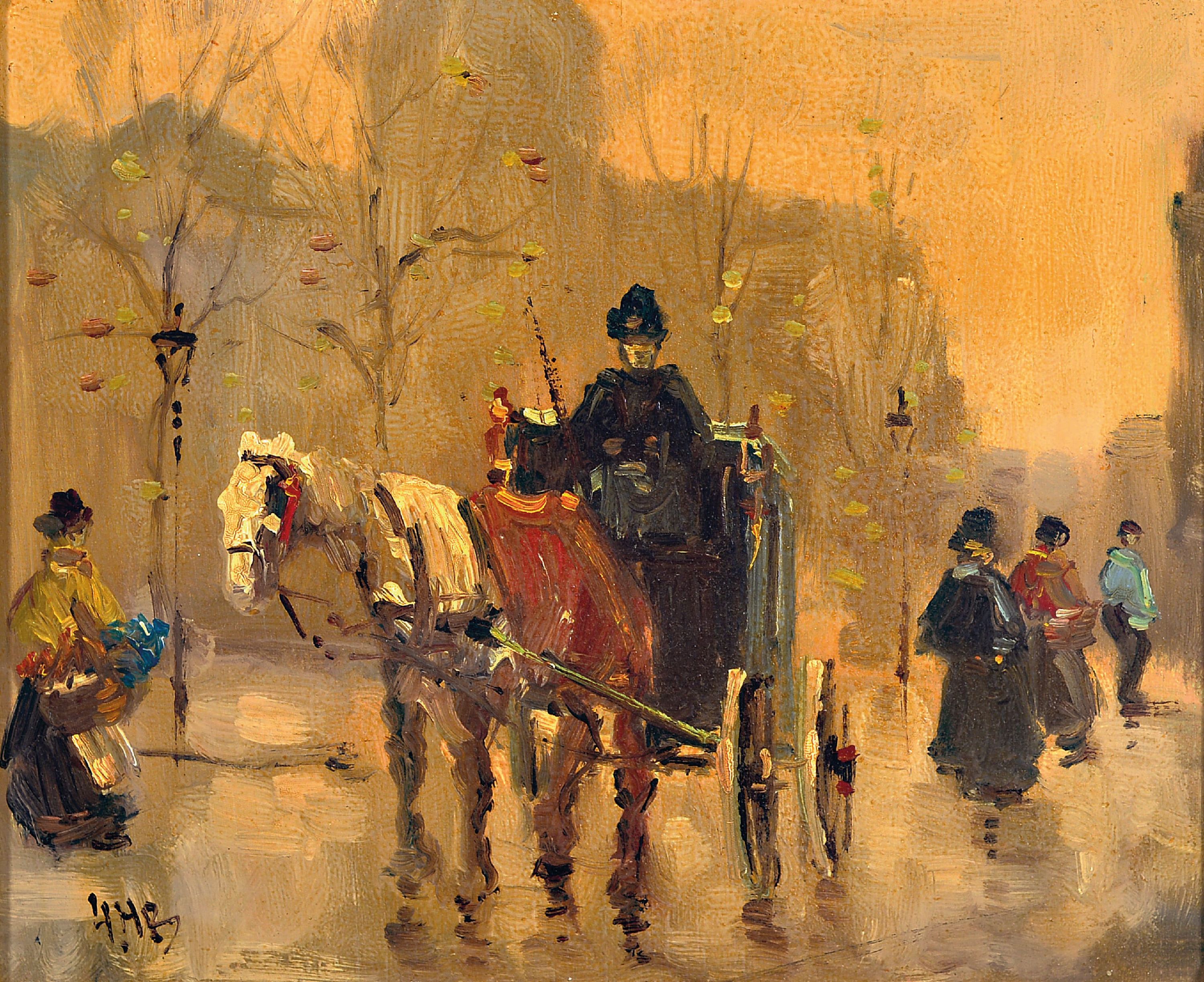 Image 27085702 - Georg Hendrik Breitner, 1857 Rotterdam-1923 Amsterdam, Straßenszene mit Kutsche und ...
