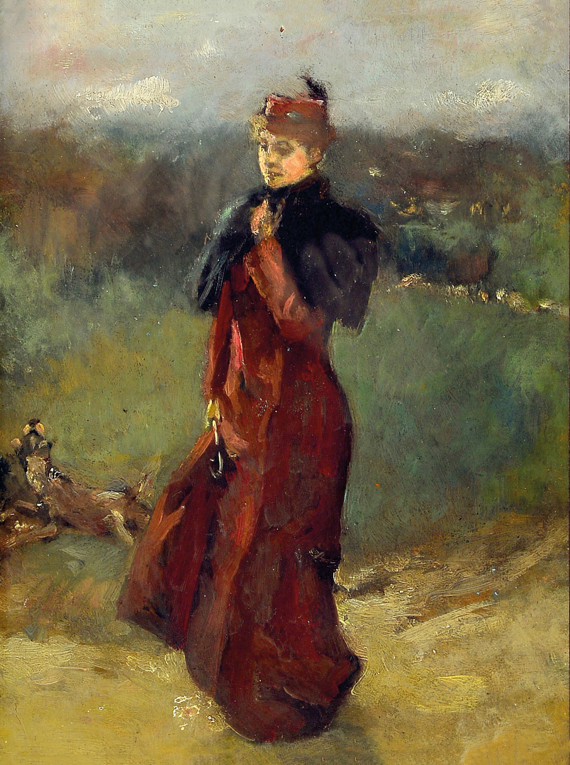 Image 27085795 - Bruno Piglhein, 1848 Hamburg-1894 München, Elegante Dame beim Spaziergang in ...