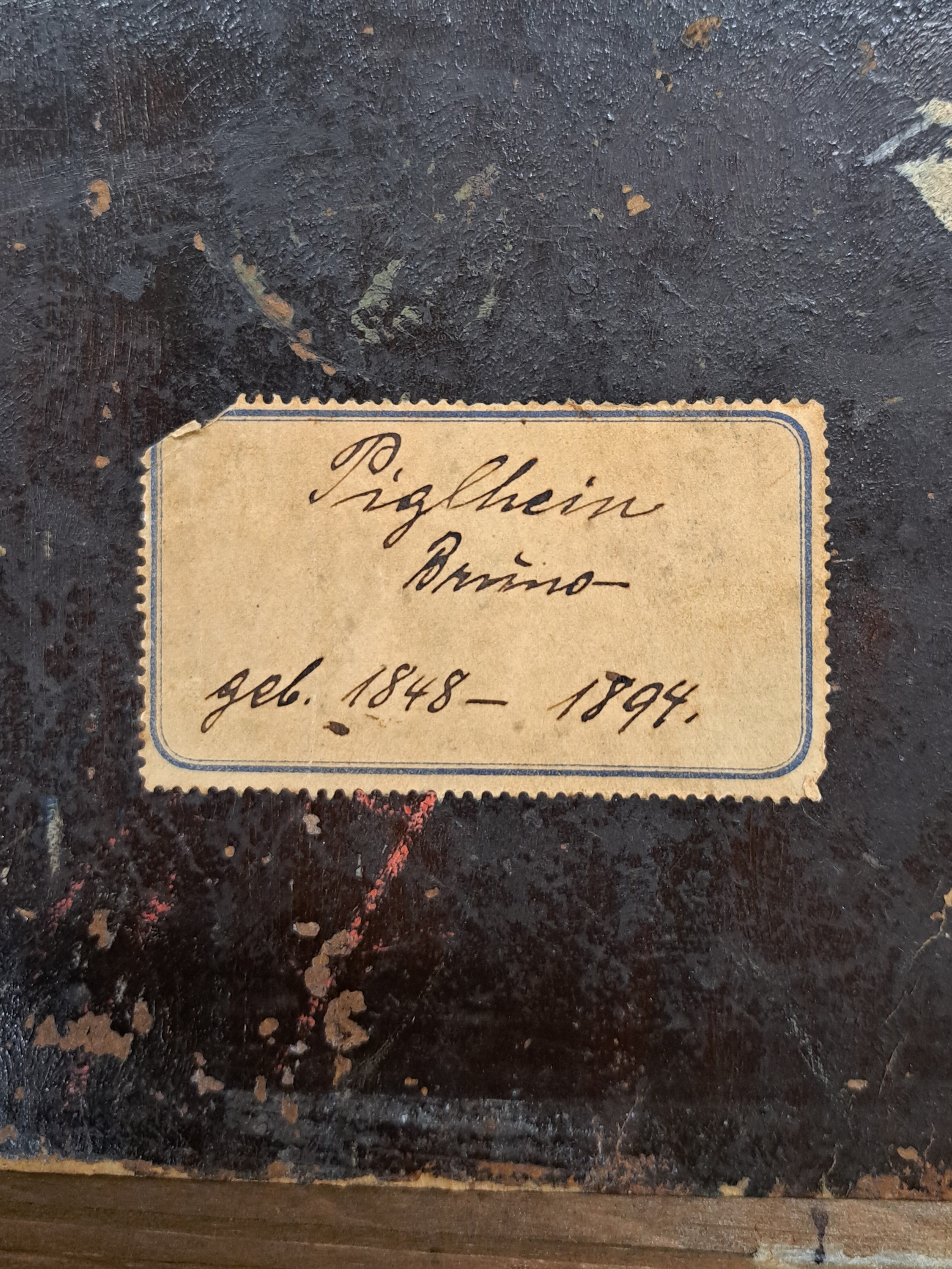 Detail g: Bruno Piglhein, 1848 Hamburg-1894 München, Elegante Dame beim Spaziergang in Landschaft, Öl/Malkarton, rückseitig zwei alte Etiketten mit dem ...