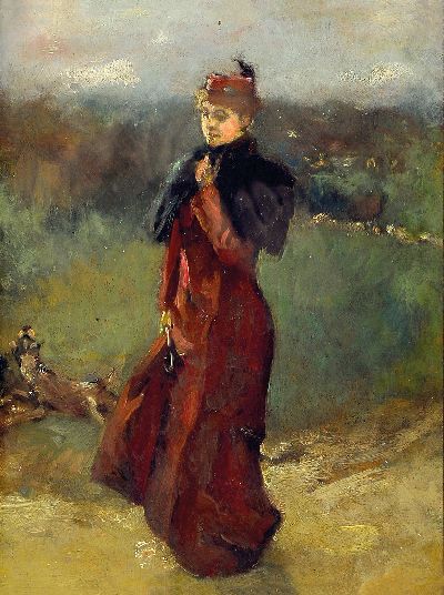 Image Bruno Piglhein, 1848 Hamburg-1894 München, Elegante Dame beim Spaziergang in ...