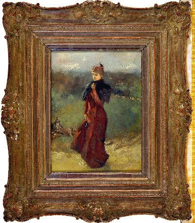 27085795k - Bruno Piglhein, 1848 Hamburg-1894 München, Elegante Dame beim Spaziergang in ...