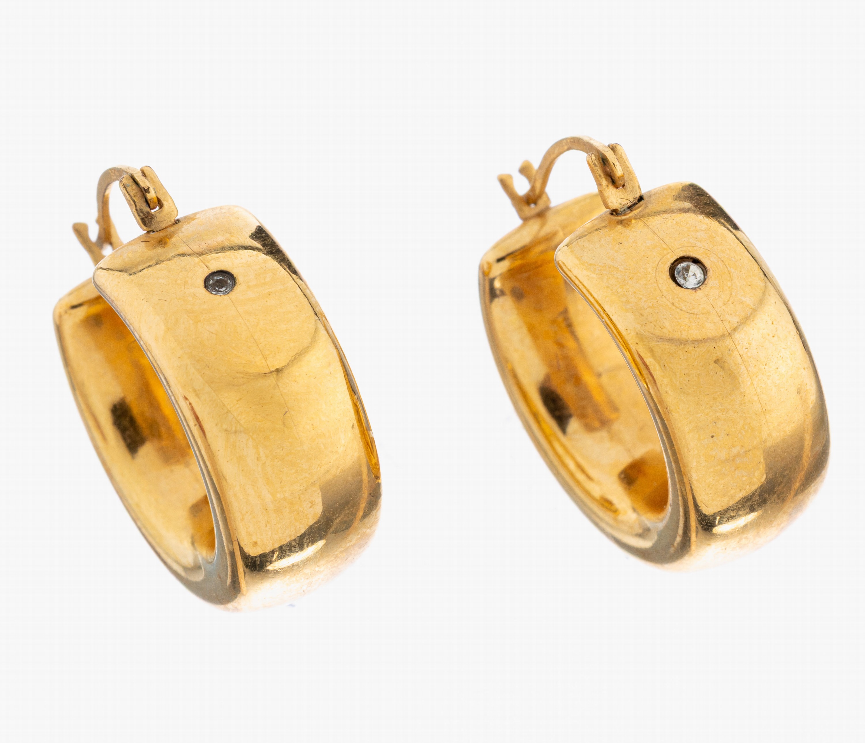 Image 27085895 - Paar 9 kt Gold Ohrcreolen, GG 375/000, schlichtes Design, 2 kl. Strasssteine, ca. 2.6 g