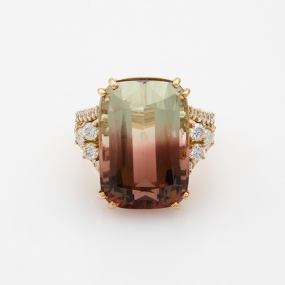 27085873a - Ring mit Wassermelonen-Turmalin und Brillanten, RoséG 750/000, fac. Turmalin ca. 23.37 ...