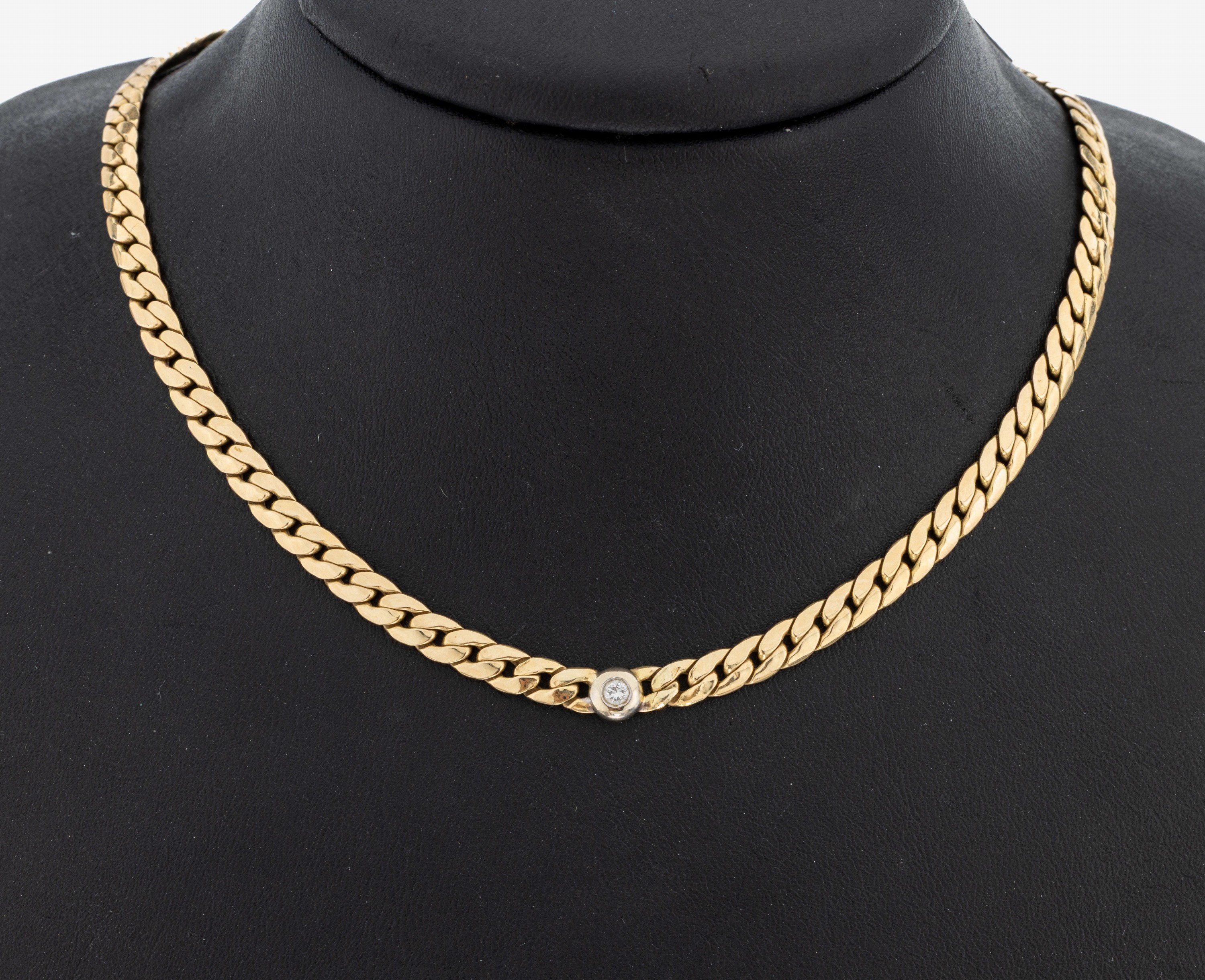 Image 27085902 - 14 kt Gold Brillant-Collier, GG 585/000, mittig Brillant in rhod. Zargenfassung ca. ...