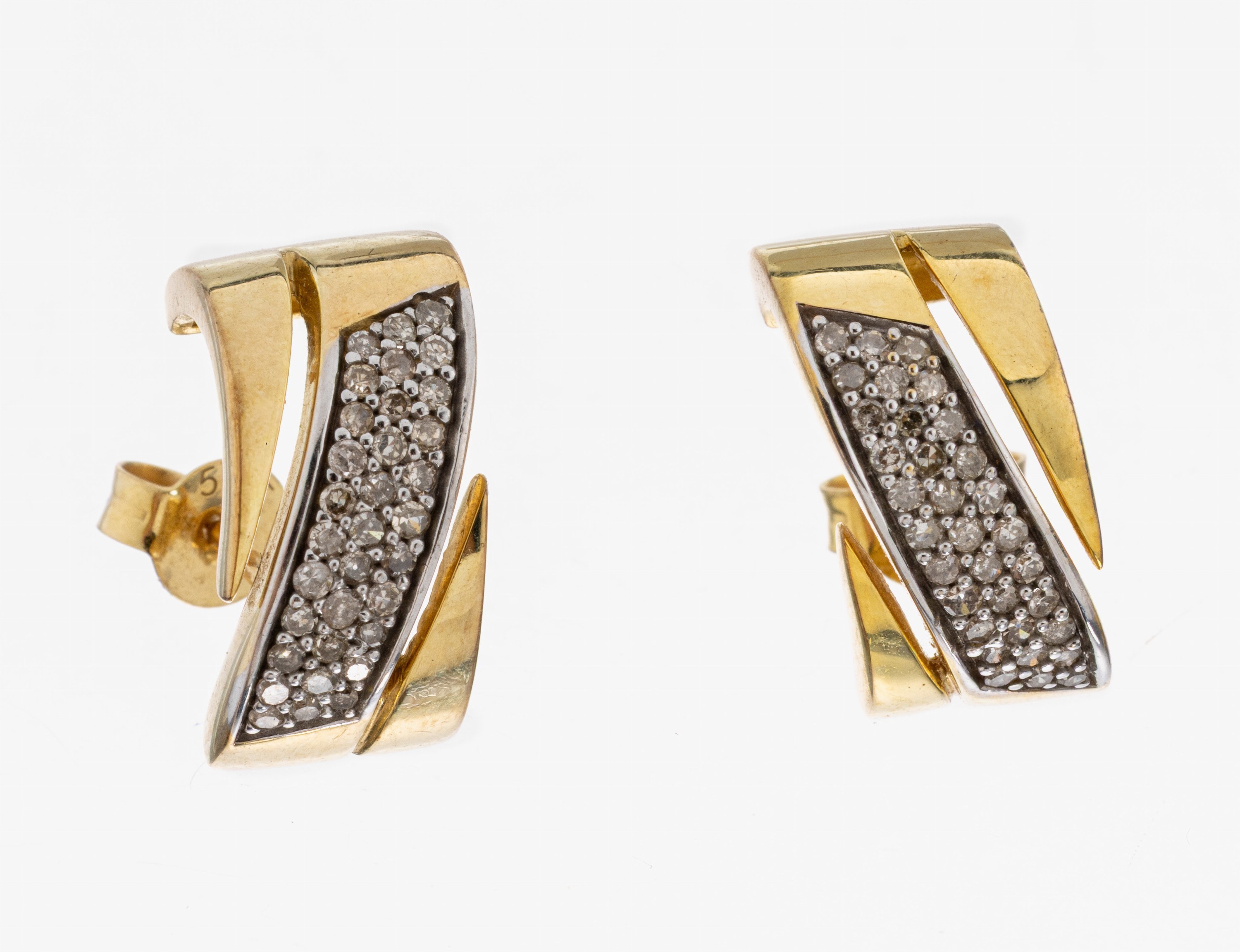Image 27085920 - Paar 14 kt Gold Diamant-Ohrstecker, GG 585/000, 66 8/8-Diamanten zus. ca. 0.40 ct ...