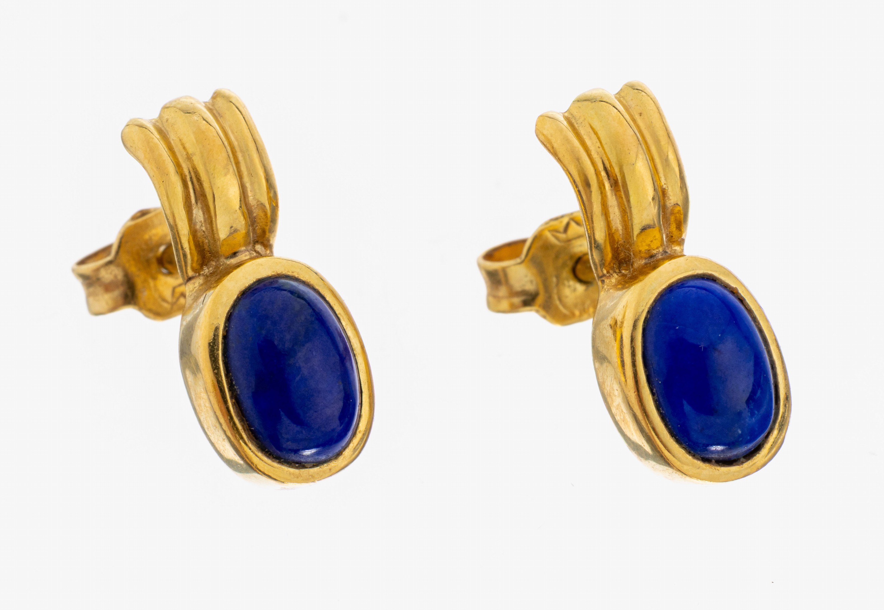 Image 27085938 - Paar 8 kt Gold Lapislazuli-Ohrstecker, GG 333/000, schlichtes Design, ovale ...