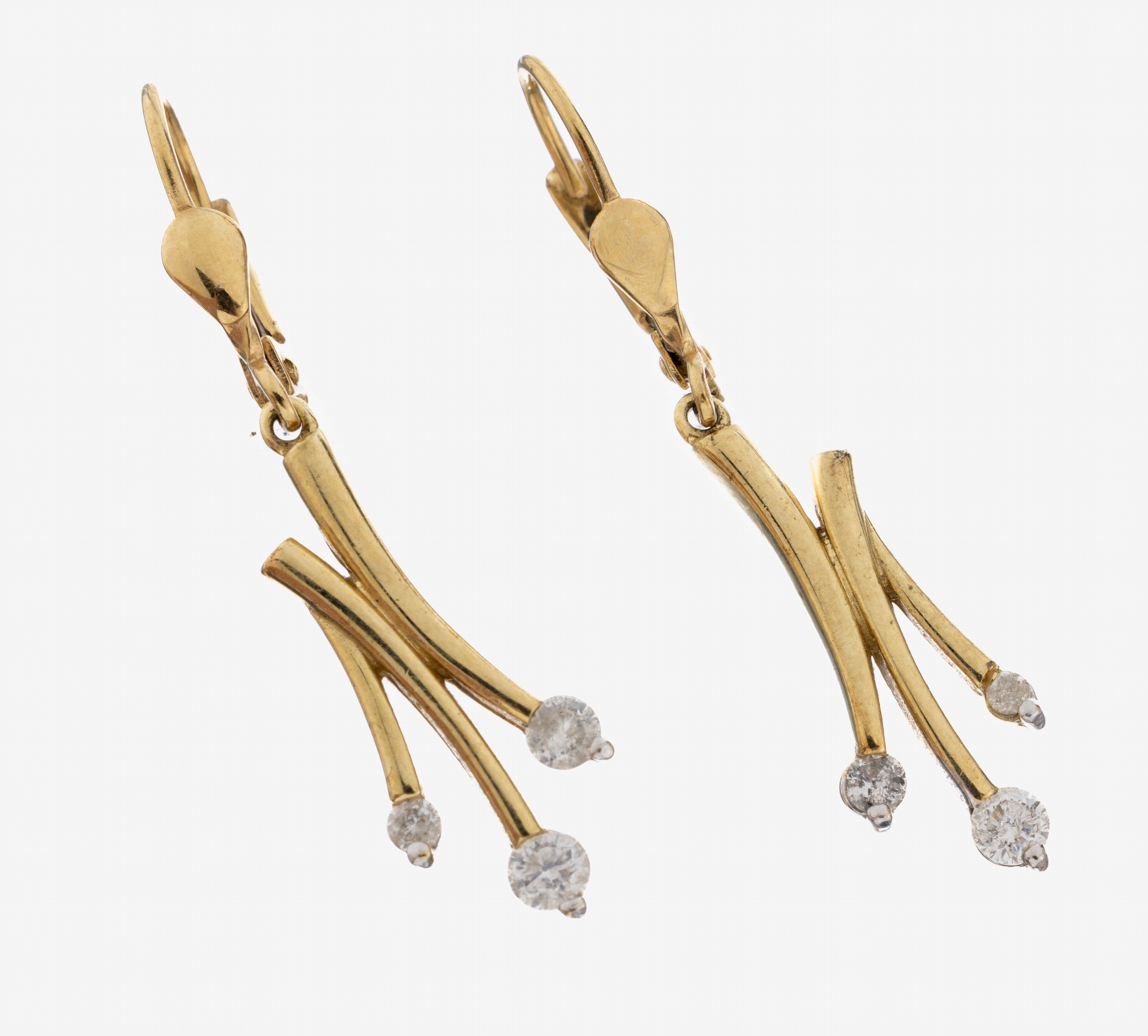 Image 27085939 - Paar 14 kt Gold Brillant-Ohrstecker, GG/WG 585/000, abstrakte bewegl. Abhängung, 6 ...