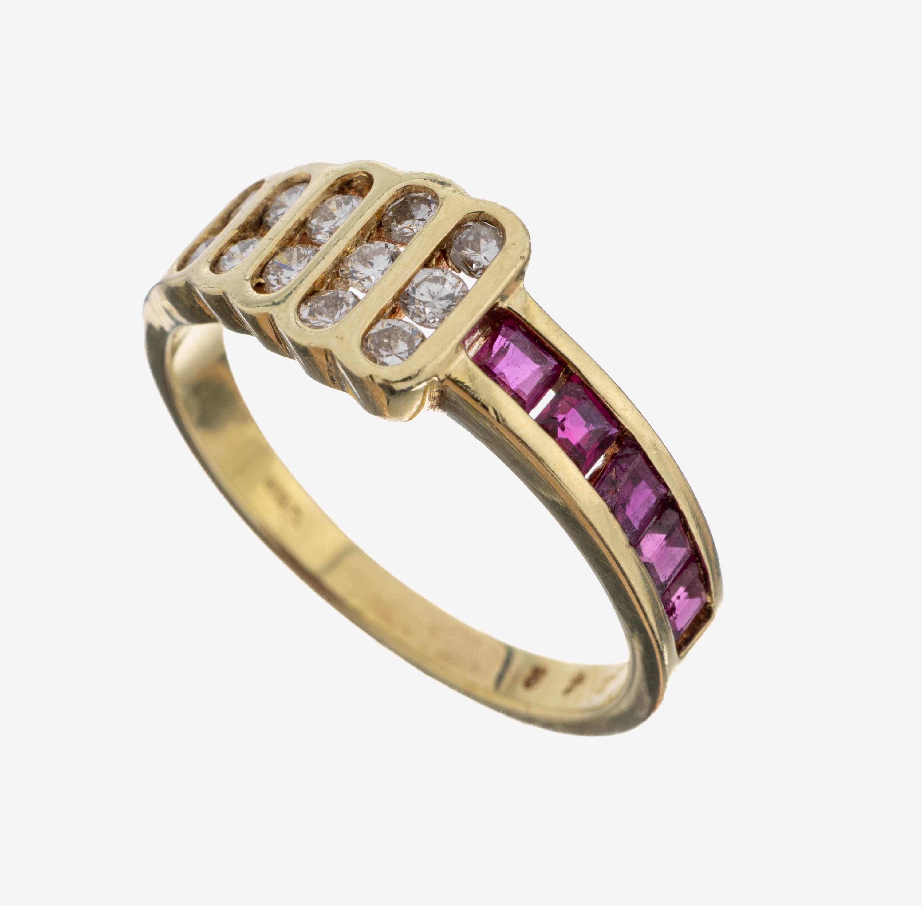 Image 27085960 - 14 kt Gold Brillant-Ring, GG 585/000, 12 Brillanten zus. ca. 0.48 ct Weiß/si, 5 Rubin- ...