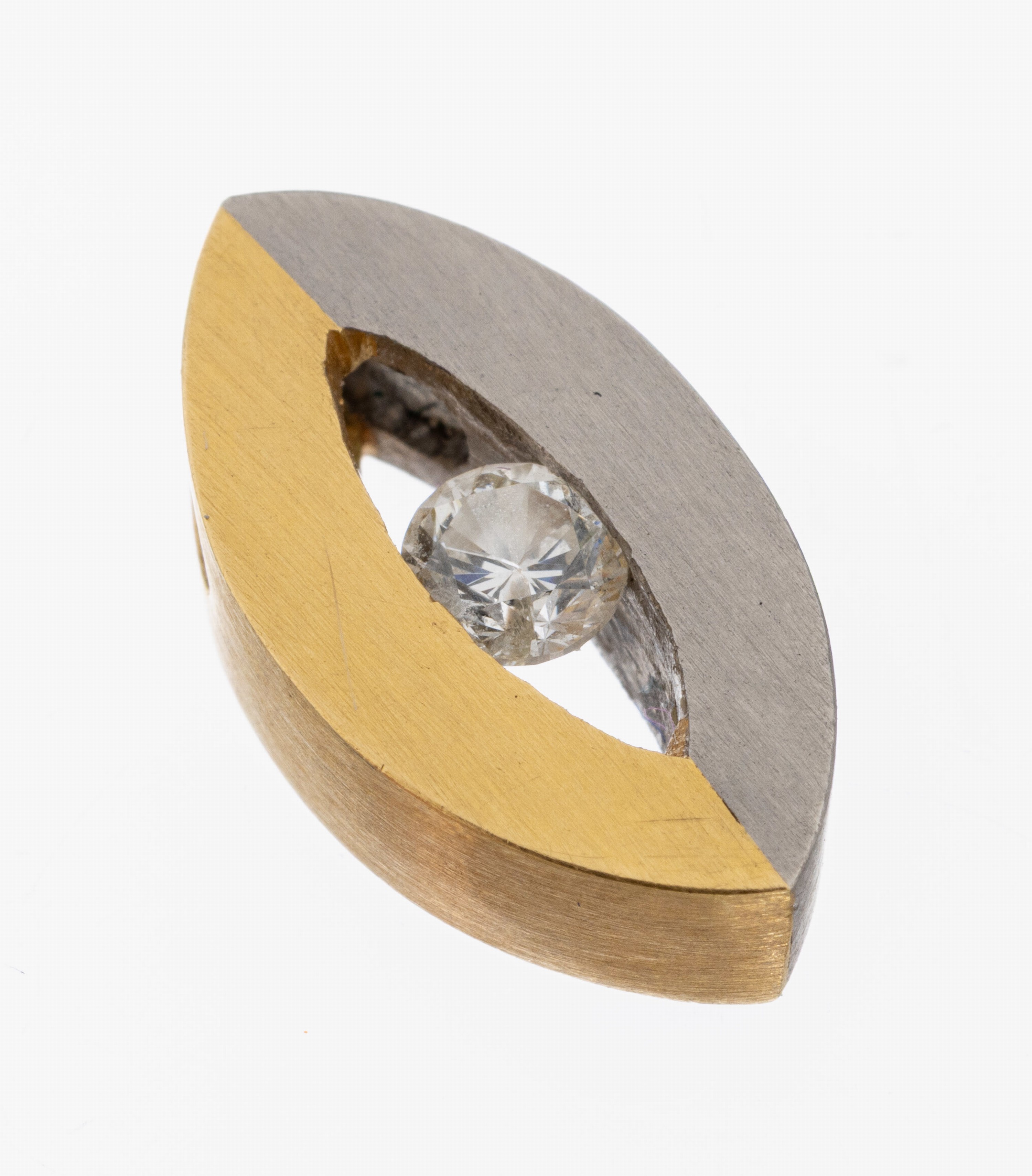 18 kt Gold und Platin Brillant-Anhänger, GG750/000 und Pt. 950/000, navettef., Brillant ca. 0.10 ct Weiß/si, ca. 3.4 g
