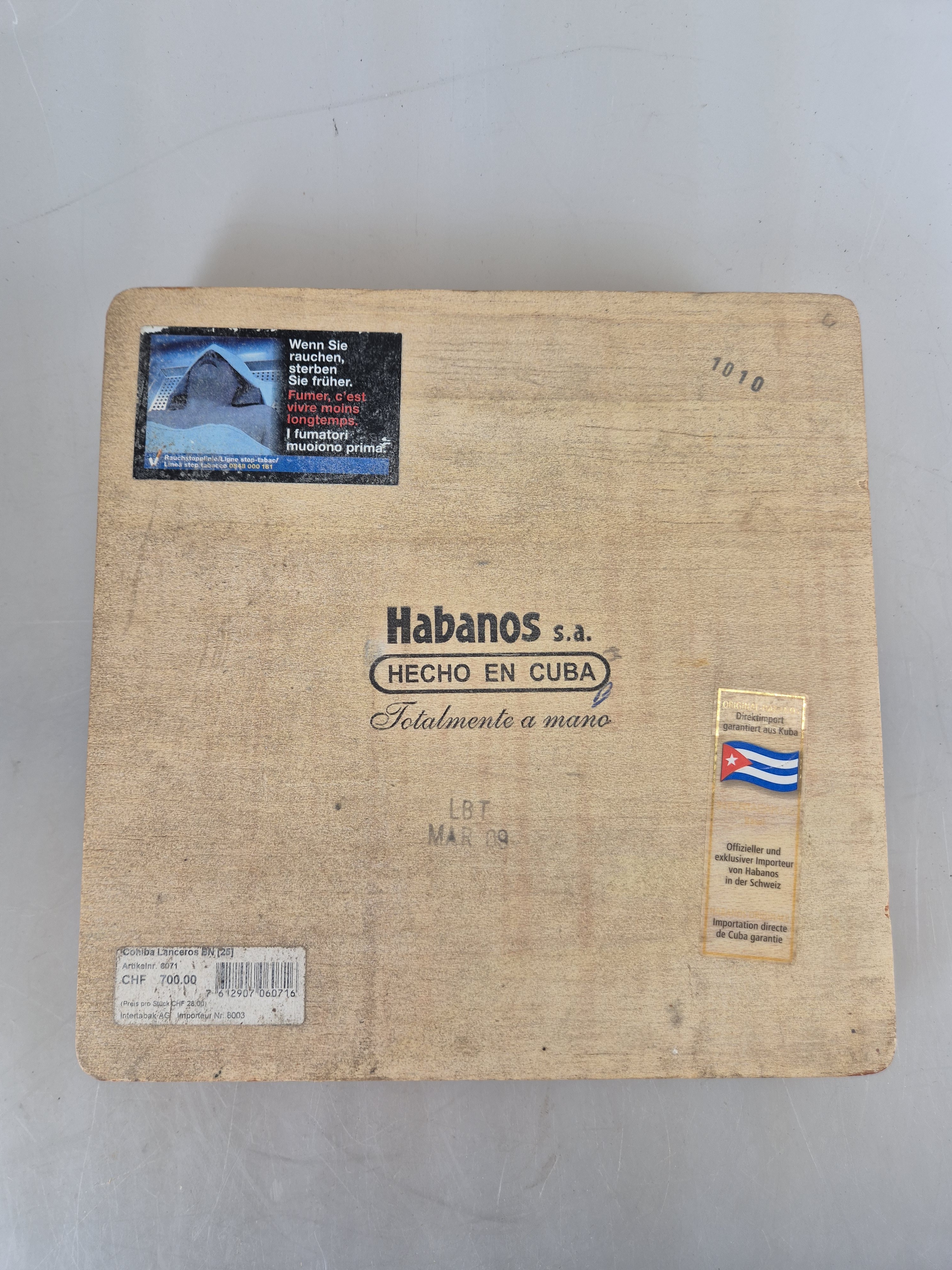 Detail c: 25er Kiste Lanceros, Cohiba, Havana, Kuba, 2009, Laguitos, Ringmaß 38, orig. Holzkiste geöffnet, Provenienz: aus Schweizer Privatsammlung, adäquat ...