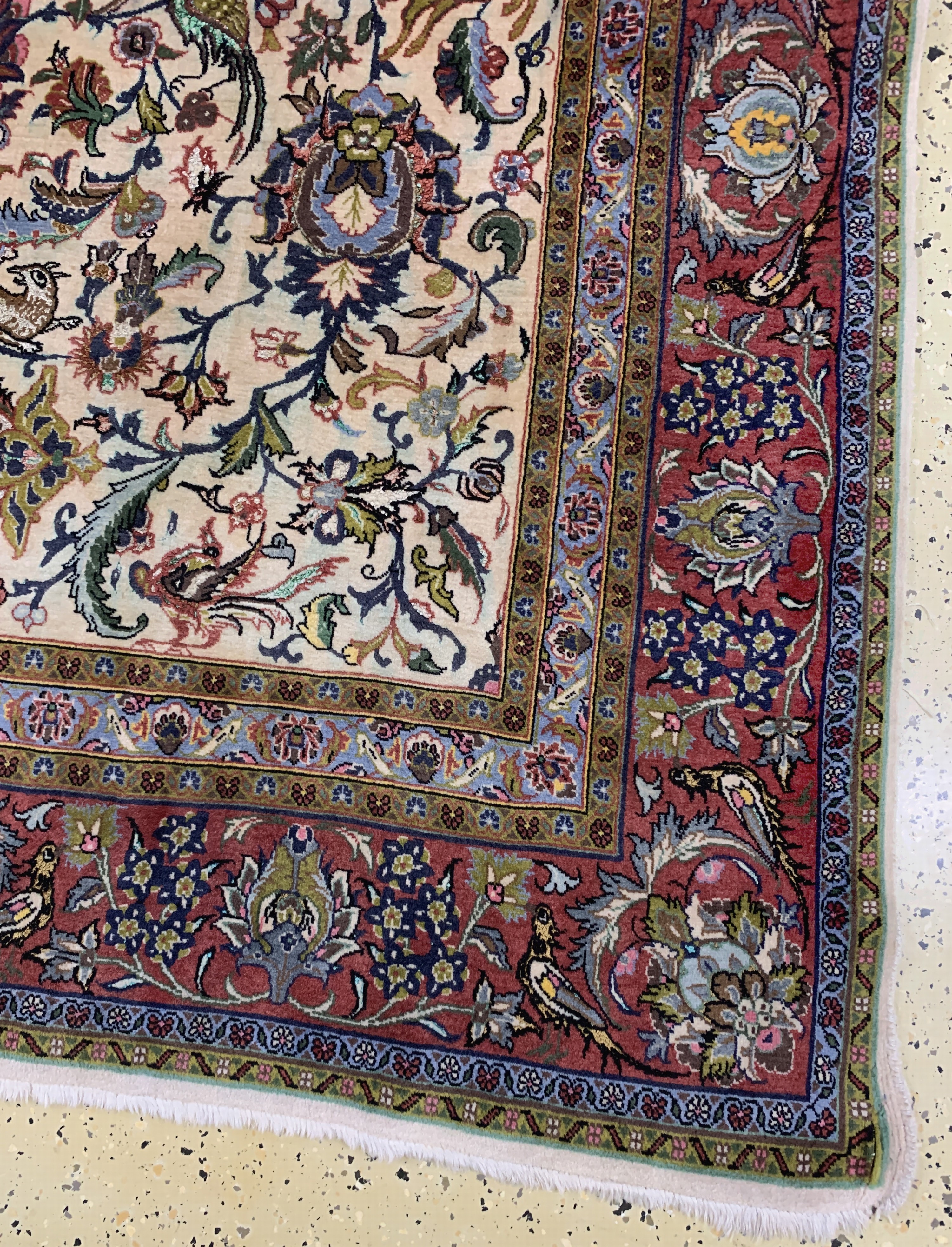 Detail a: Ghom Kork fein, Persien, Mitte 20.Jhd, Korkwolle mit Seide, ca. 335 x 215 cm, verfärbt, EHZ: 2