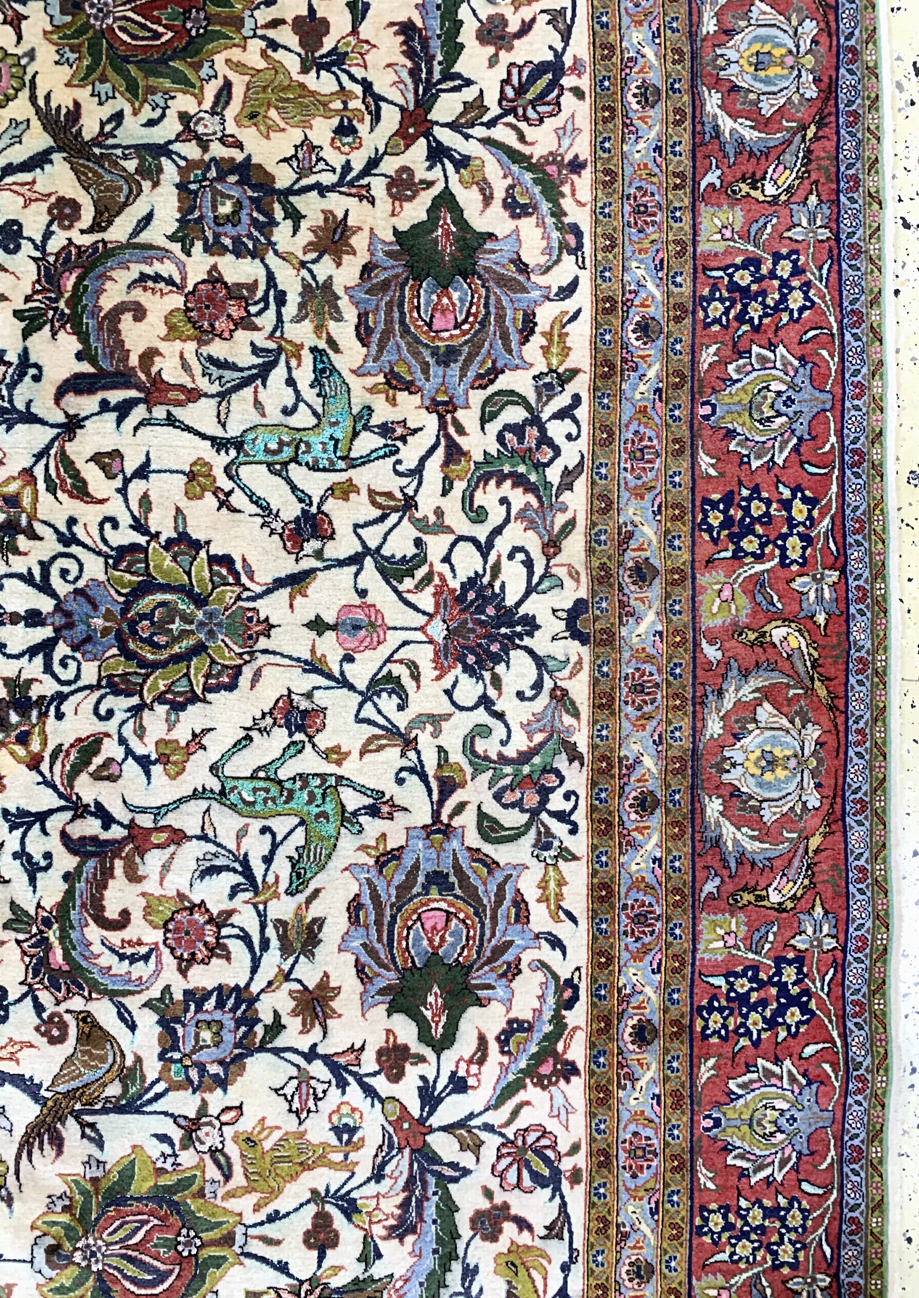 Detail d: Ghom Kork fein, Persien, Mitte 20.Jhd, Korkwolle mit Seide, ca. 335 x 215 cm, verfärbt, EHZ: 2