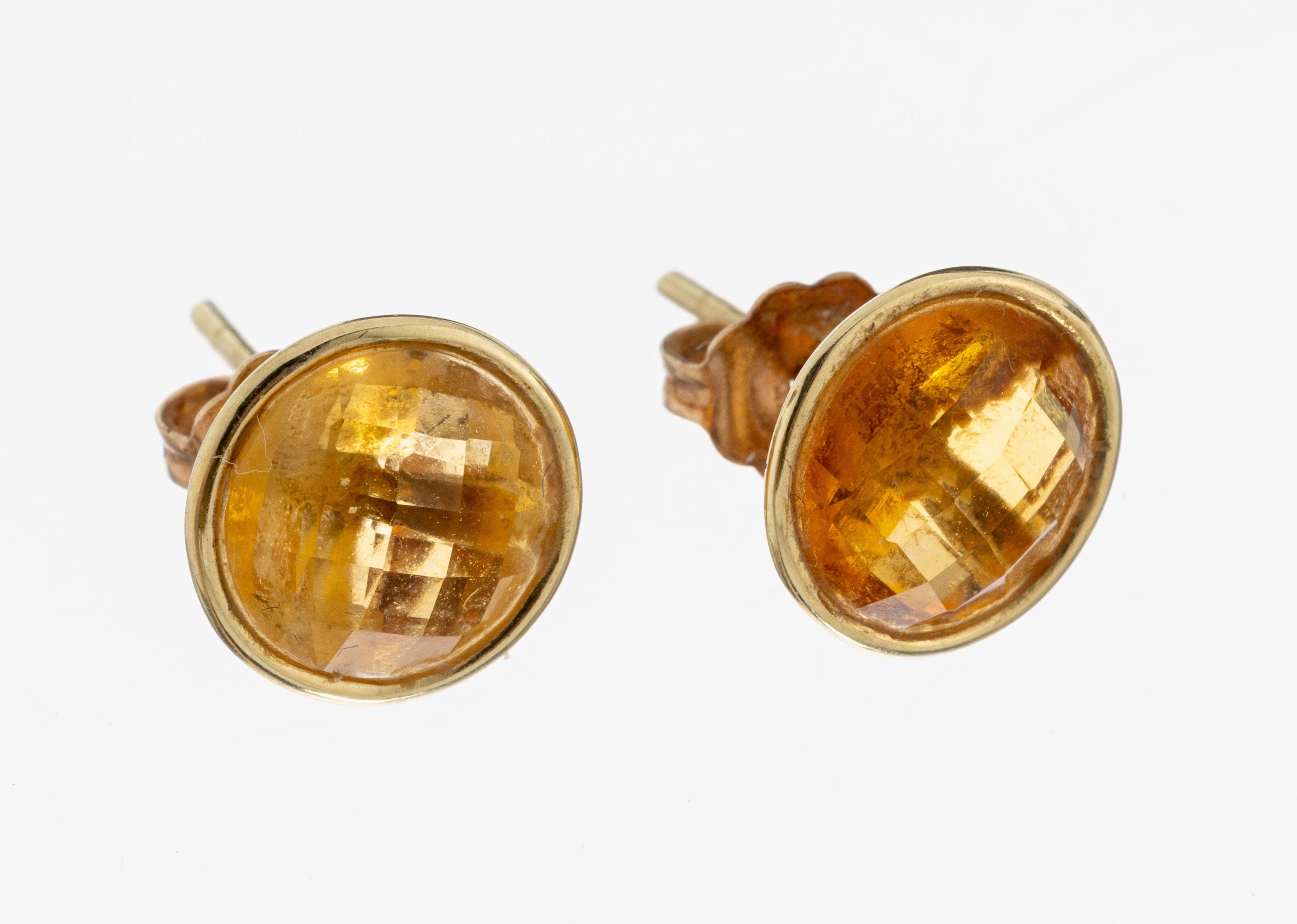 Image 27086308 - Paar 14 kt Gold Citrin-Ohrstecker, GG 585/000, runde facett. Citrine, ca. 1.5 g, ...