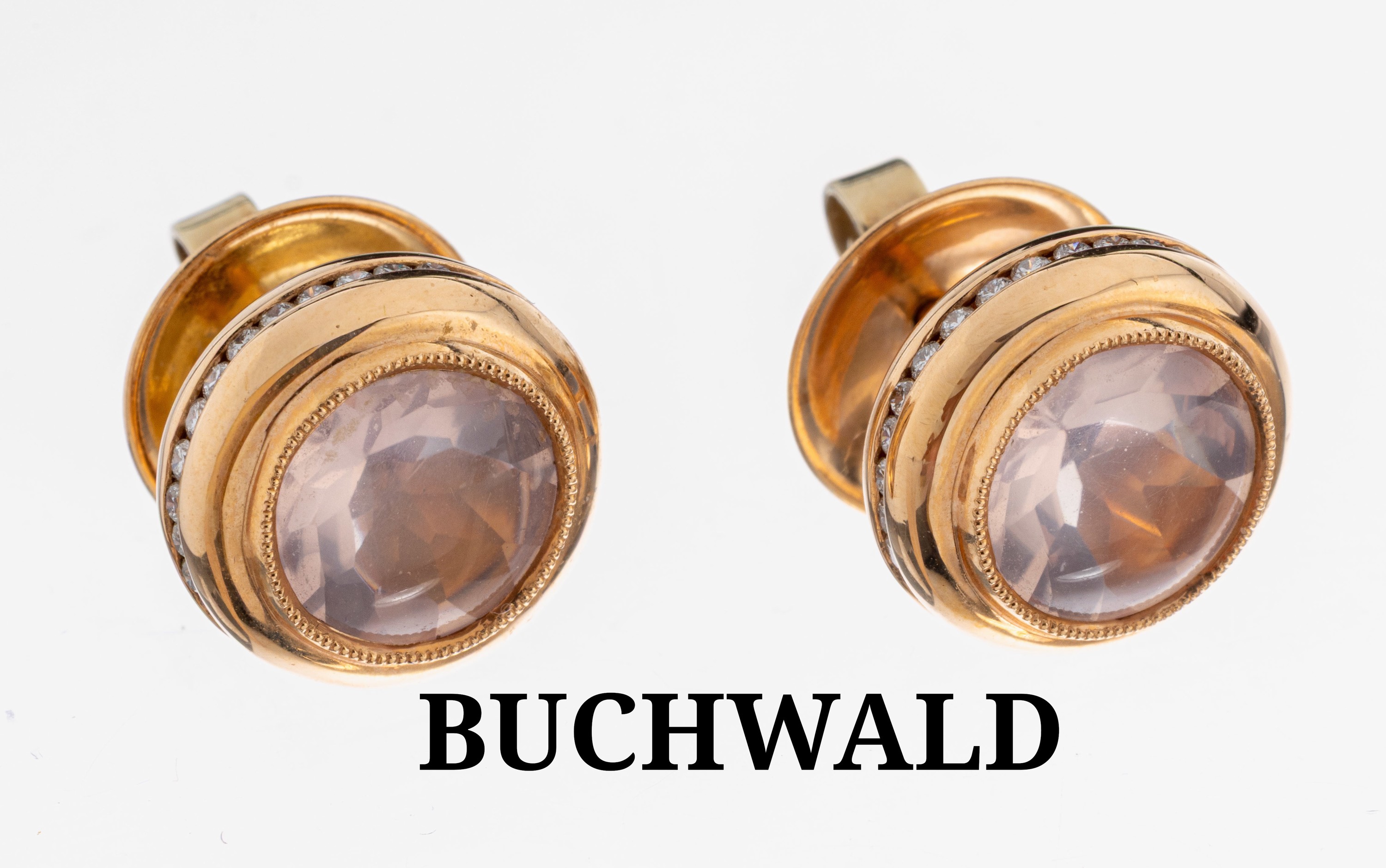 Image 27086309 - Paar 18 kt Gold BUCHWALD Rosenquarz-Brillant- Ohrstecker, RoseG 750/000, 2 Rosenquarze ...