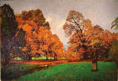 27086494k - Georg Macco, 1863 Aachen-1933 Genua, große herbstliche Parklandschaft mit Statue und ...