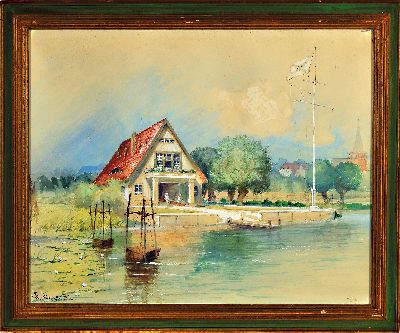 27086565k - Willi Eplinius, 1884-1966, Bootshaus bei Ketzin an der Havel, Aquarell auf Papier, ...