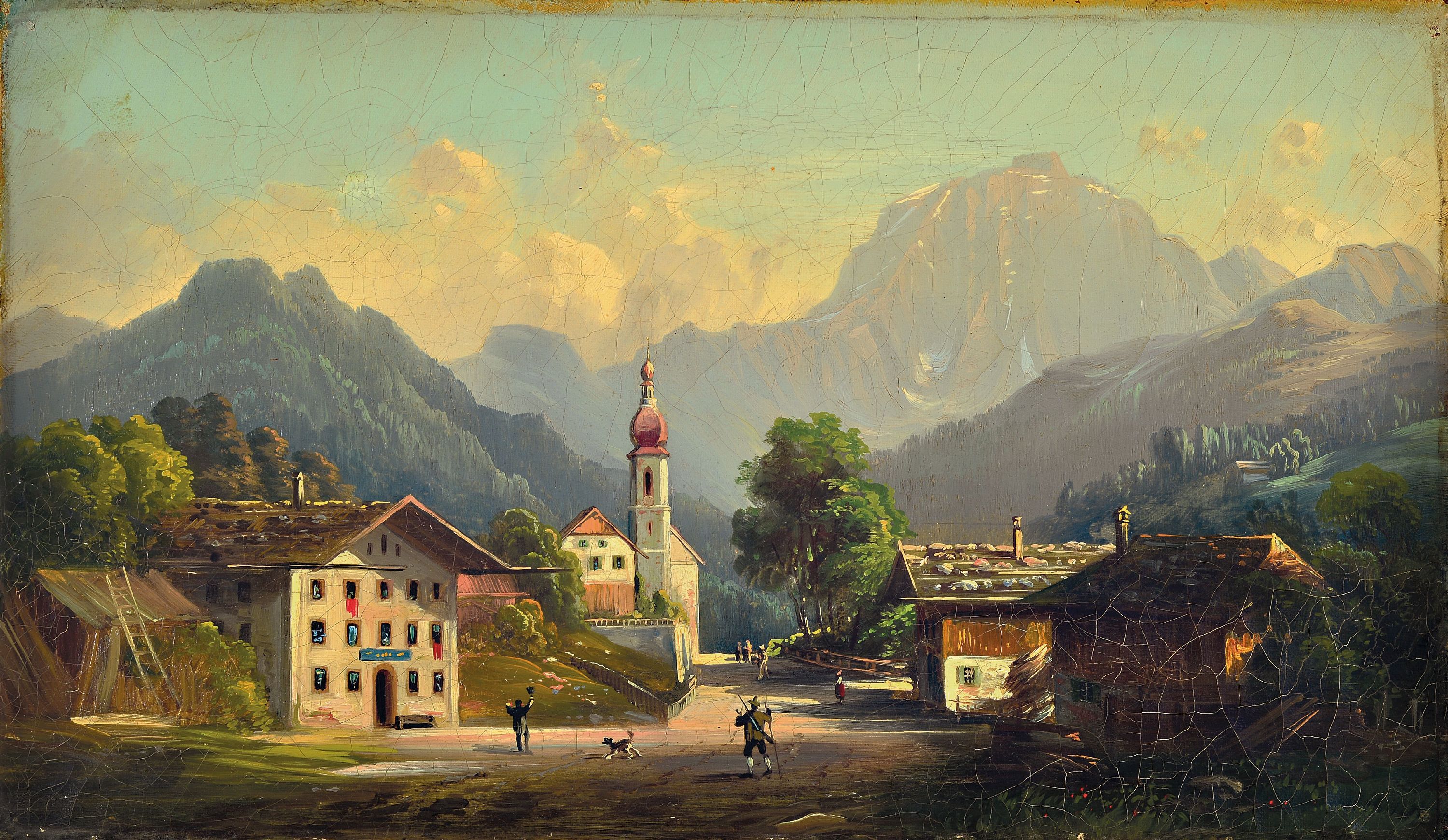 Image 27086604 - Hubert Sattler, 1817-1904, Partie in der Ramsau, Öl/Lwd, rückseitig betitelt Ramsau ...