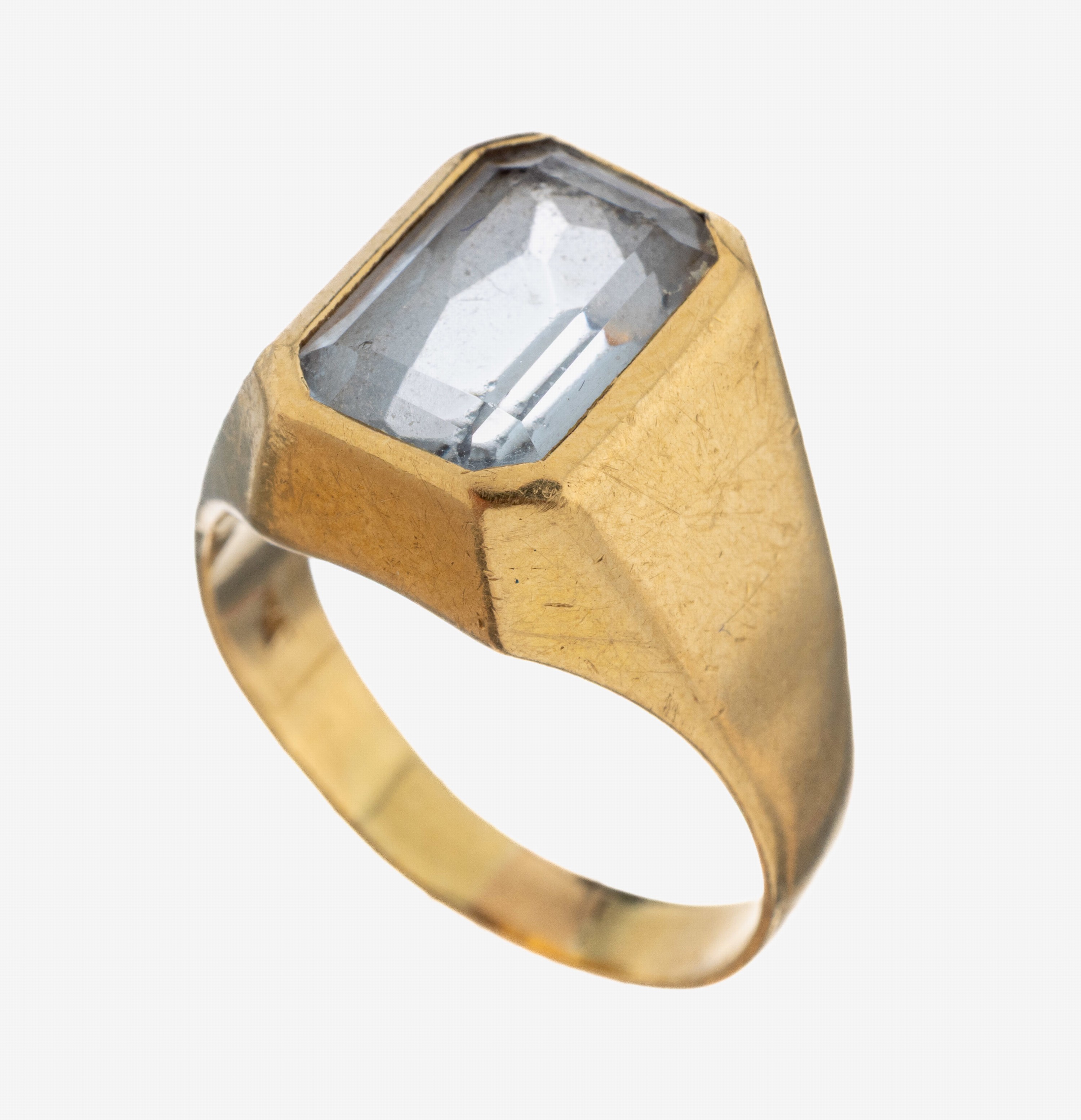 Image 27086645 - 14 kt Gold Farbstein-Ring, GG 585/000, facett. synth. Spinell, RW 55, ca. 8.8 g ...