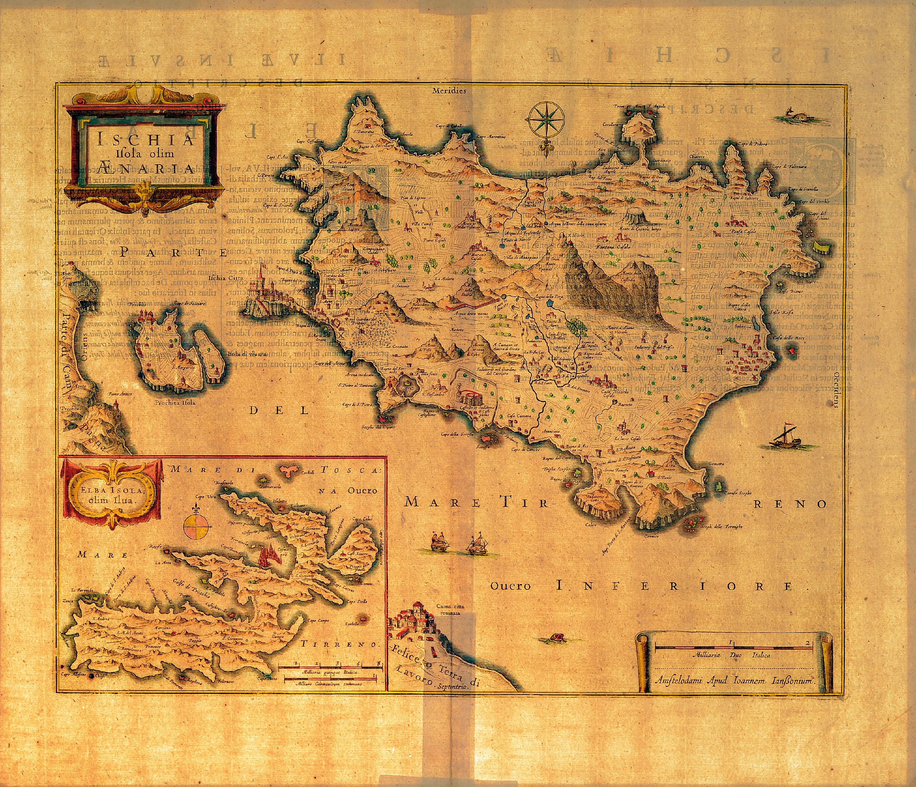 Image 27086668 - Kolorierte Kupferstichkarte von Jansonius, 18. Jh., Insel Ischia und Insel Elba, untere ...