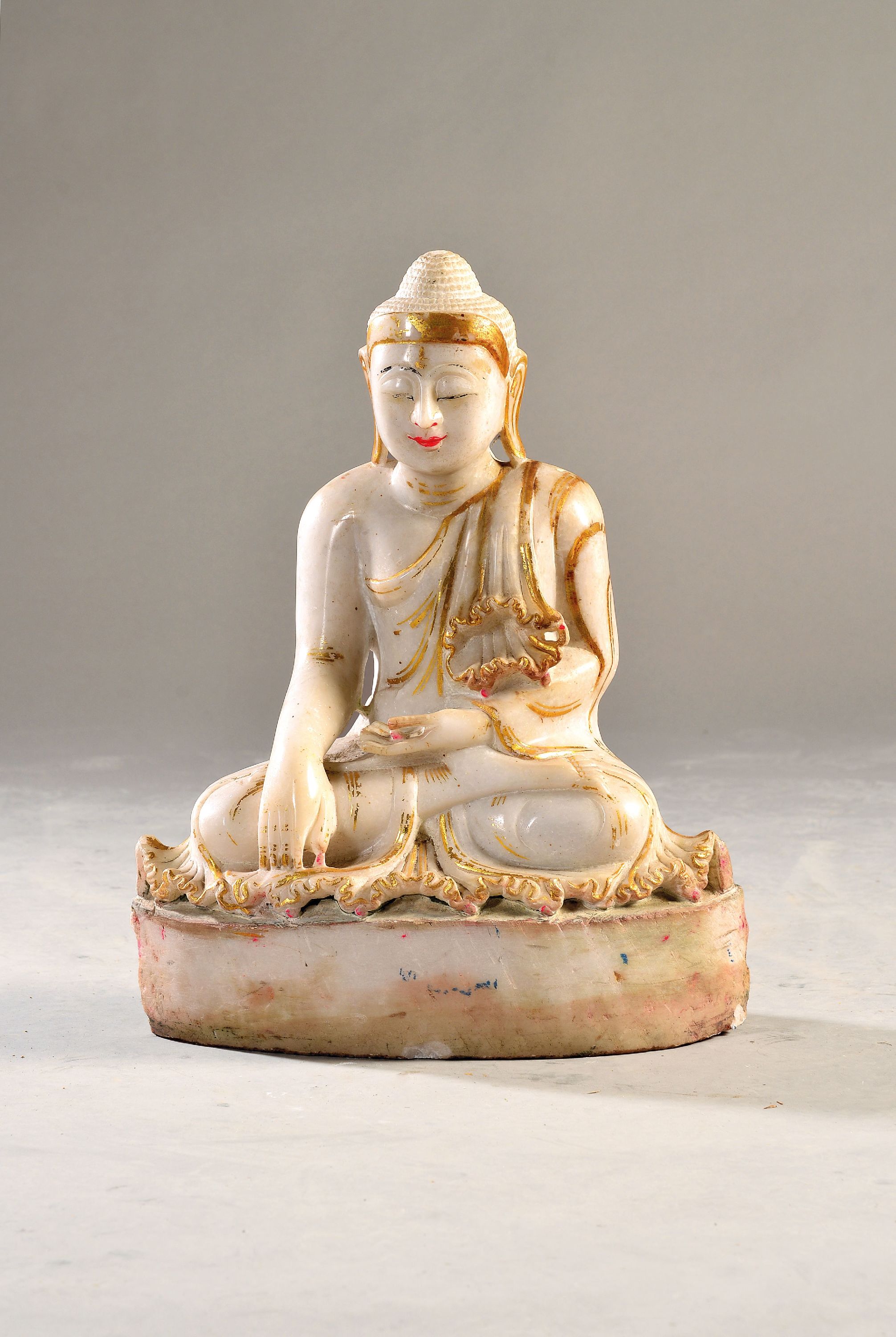 Image 27087185 - Großer Alabaster-Buddha, Burma, wohl 1. Hälfte 20. Jh., Geste der Erdberührung, ...