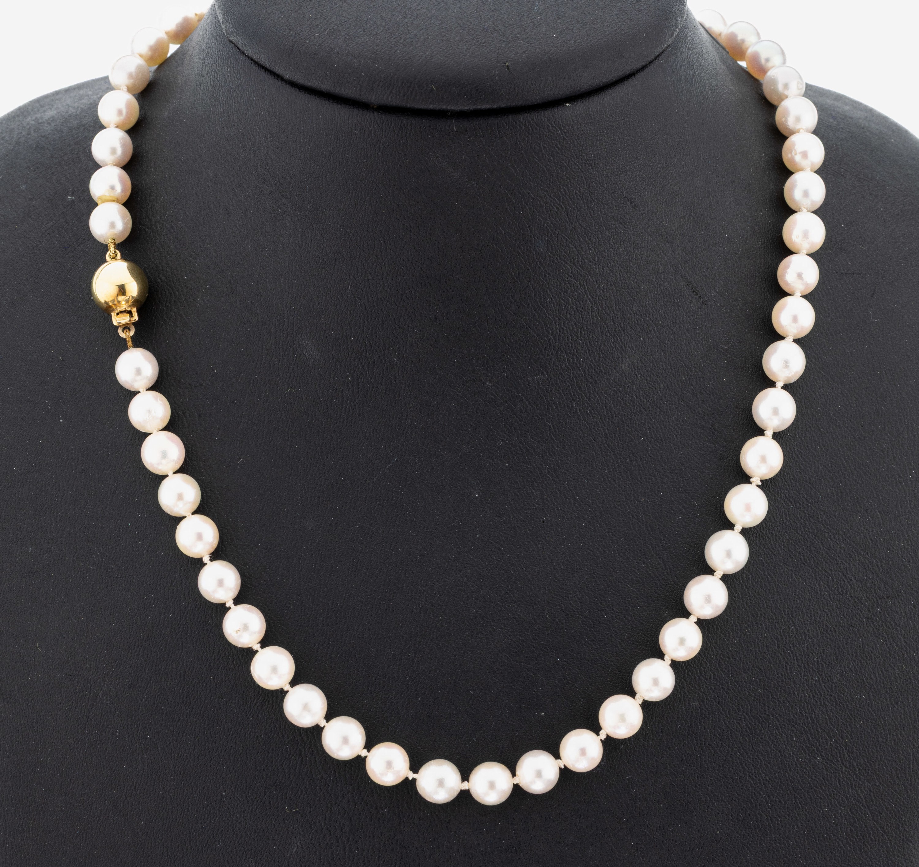 Image 27087303 - Perl-Collier mit 14 kt Gold Schließe, GG 585/000, l. unrunde Akoyazuchtperlen, D. ca. ...