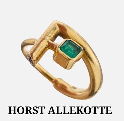 Image 18 kt Gold Smaragd-Brillant-Ring, GG 750/000, ungewöhnliche Gestaltung, facett. ...