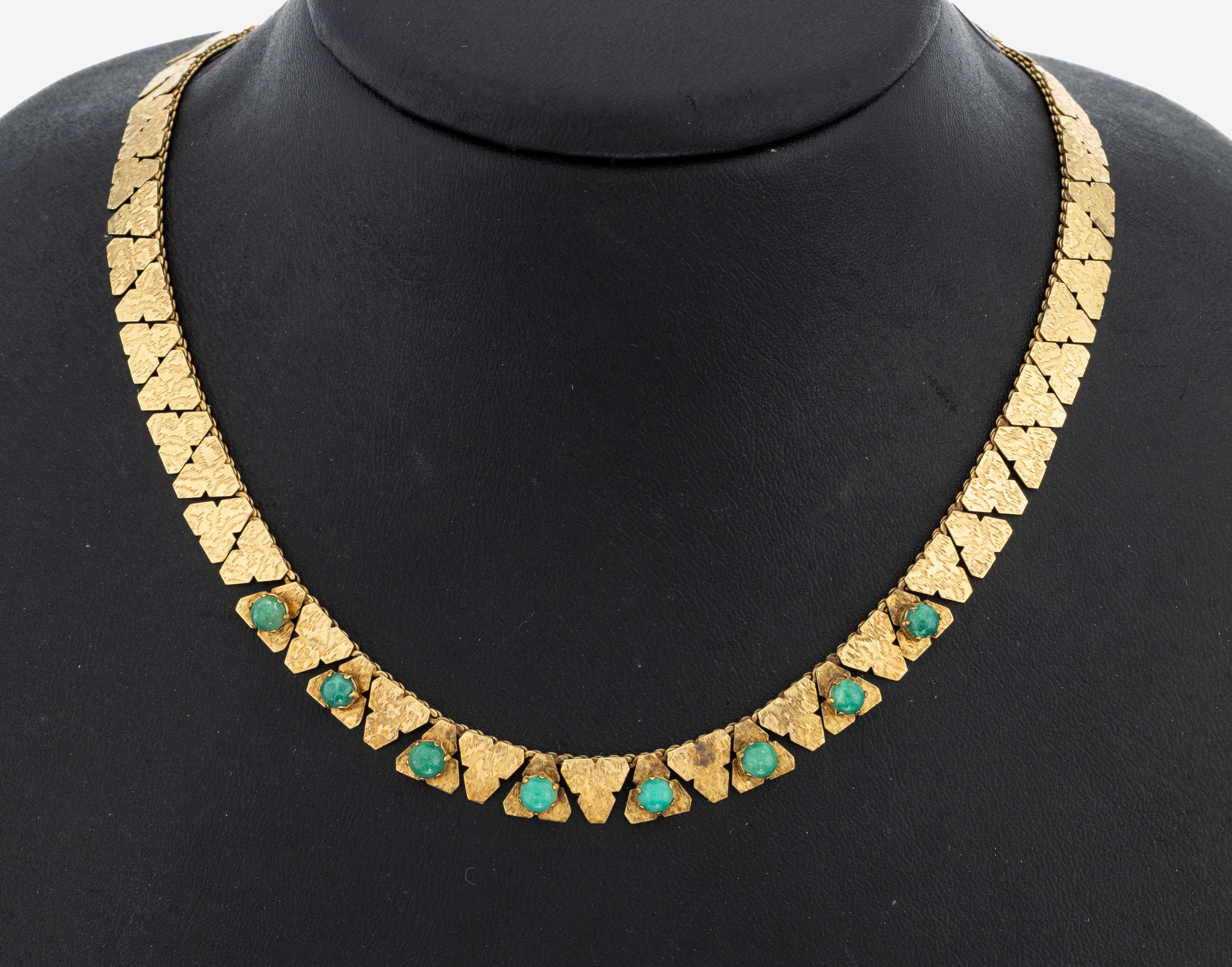 Image 27087684 - 8 kt Gold Türkis-Collier, 1960er Jahre, GG 333/000, Oberfläche strukt., kl. ...