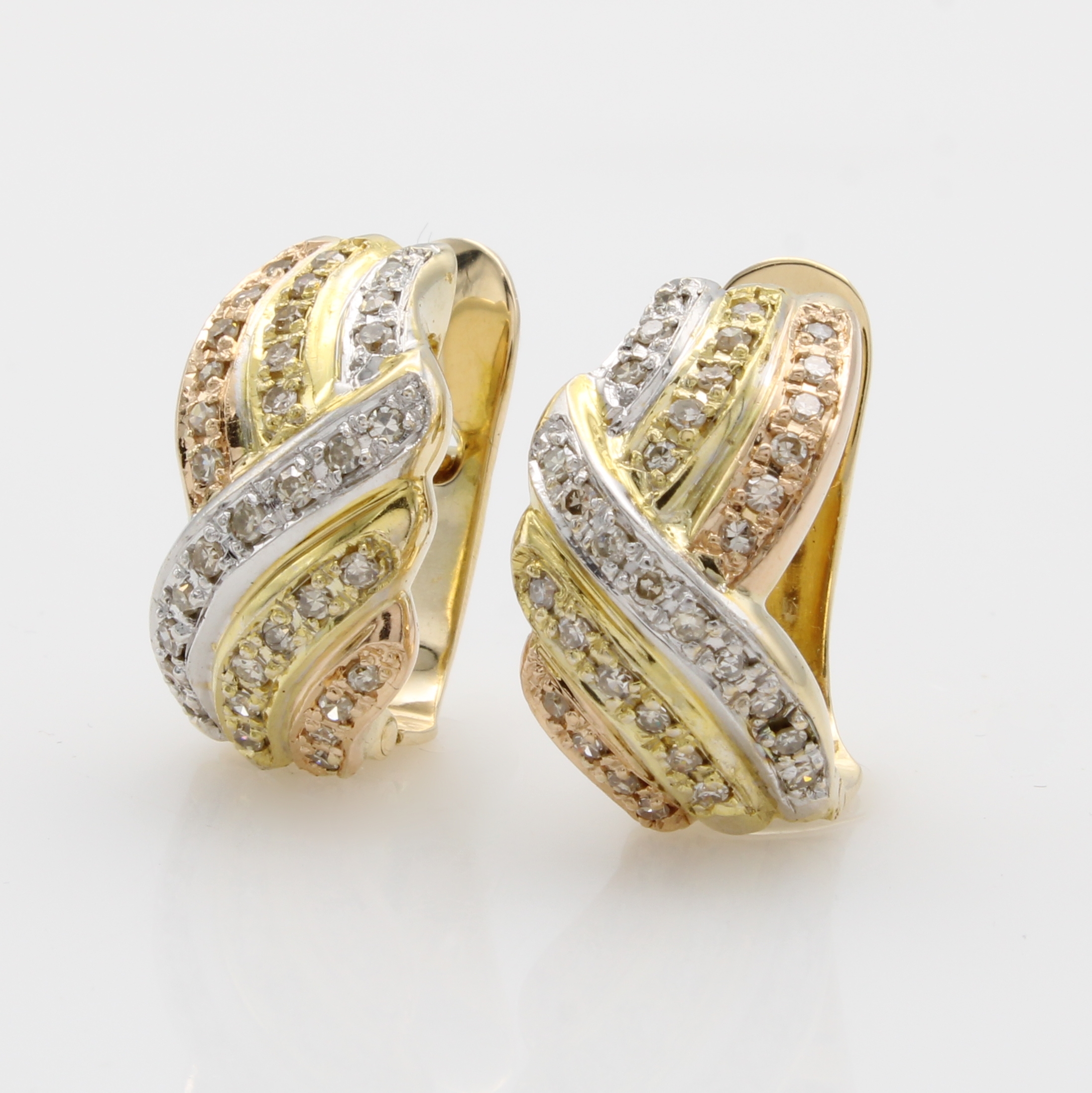 Image 27087788 - Paar Steckcreolen mit Diamanten, GG/WG/RG 585/000, Diam. zus. ca. 0.66 ct Braun/si ...