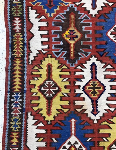 27087738c - Kuba Kelim antik, Kaukasus, 19.Jhd, Wolle auf Wolle, ca. 370 x 175 cm, EHZ: 2, (alte ...