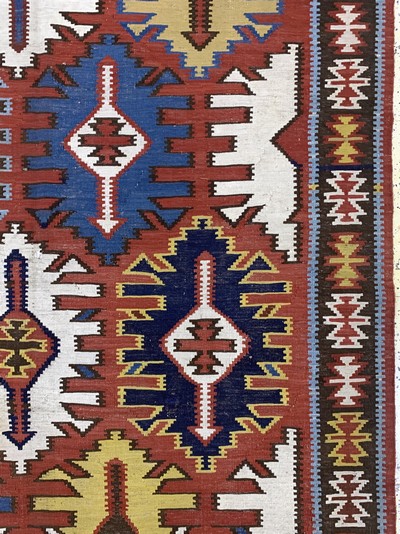 27087738d - Kuba Kelim antik, Kaukasus, 19.Jhd, Wolle auf Wolle, ca. 370 x 175 cm, EHZ: 2, (alte ...