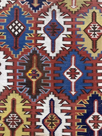 27087738g - Kuba Kelim antik, Kaukasus, 19.Jhd, Wolle auf Wolle, ca. 370 x 175 cm, EHZ: 2, (alte ...