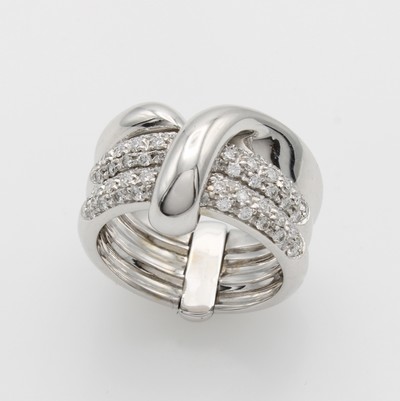 27087785a - Ring mit Brillanten, WG 750/000, 3-rhg. gearb., 2 Schienen l. bewegl. z.T. bes. m. ...