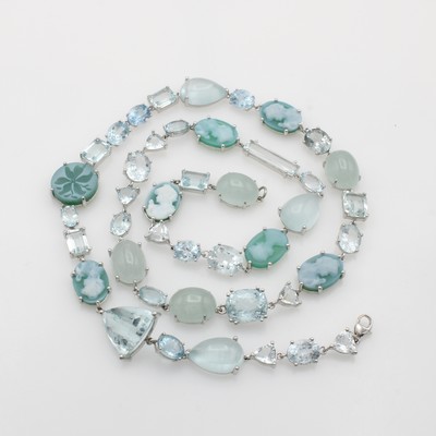 27087790a - Kette mit Aquamarinen und Gemmen, WG 750/000, Cabochons u. facett. Aquam. in versch. ...