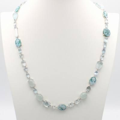 27087790b - Kette mit Aquamarinen und Gemmen, WG 750/000, Cabochons u. facett. Aquam. in versch. ...